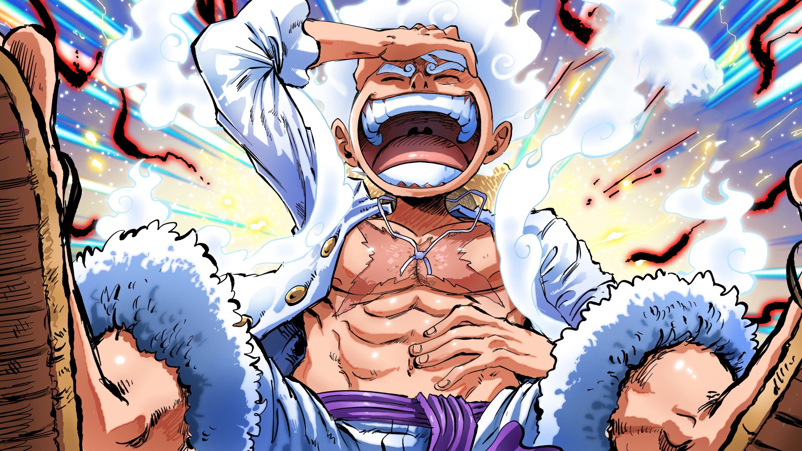 2560x1440 Luffy Gear 5 Laughing One Piece Wallpaper 4K HD PC l