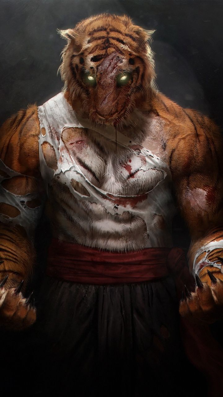 720x1280 Tiger warrior, humanoid, art, 720x1280 wallpaper