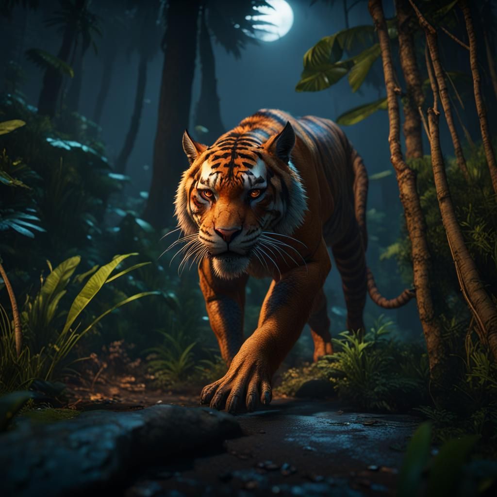 1024x1024 Stalking Tiger Stalking in a Night Jungle