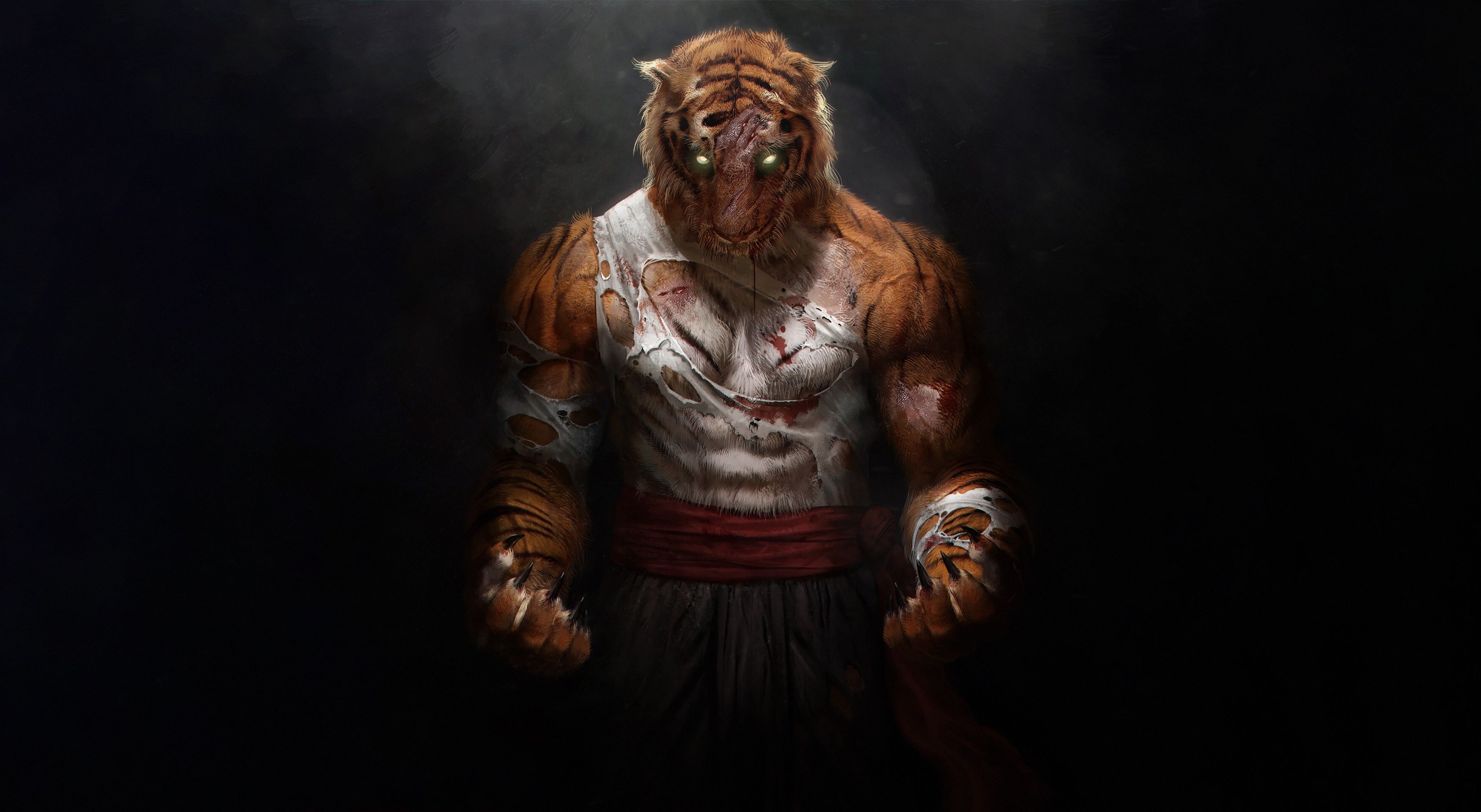 3500x1920 Wallpaper tiger, fiction, art, fantasy, tiger, art, myth, Beast for mobile and desktop, section фантастика, resolution 3500x1920