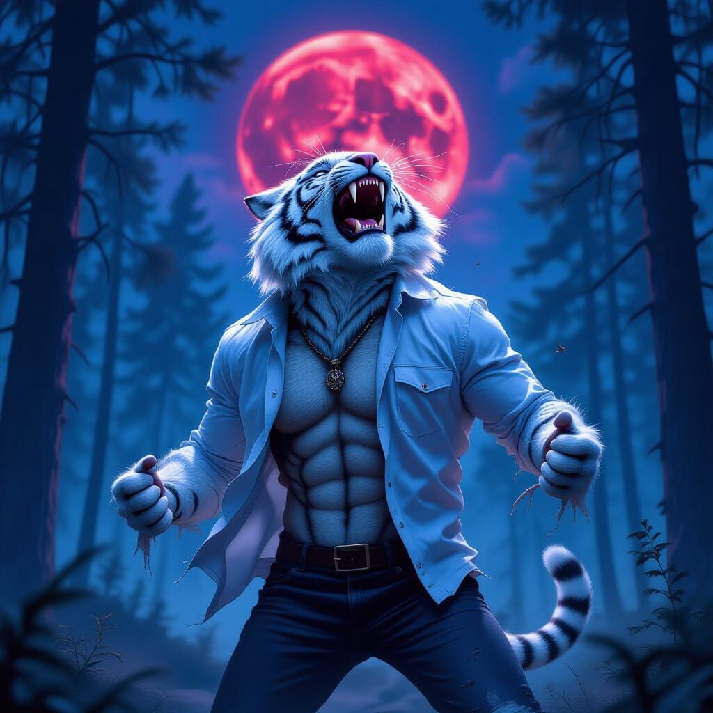 1024x1024 A white weretiger during a blood moon