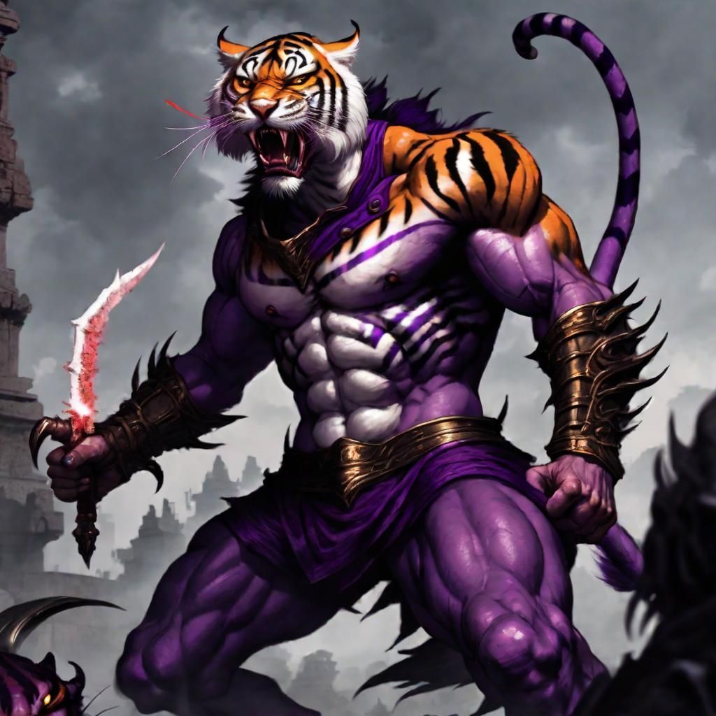 1024x1024 Purple White weretiger taking revenge on frightened puny demons