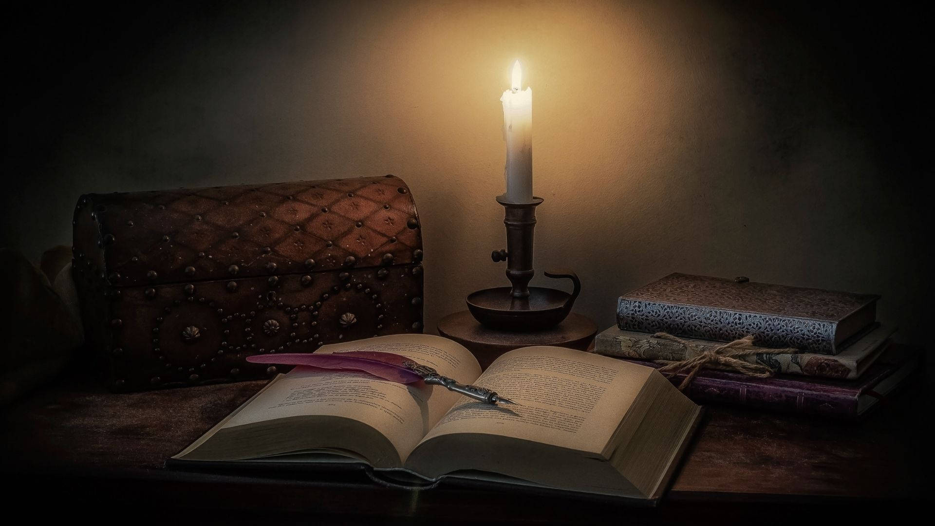 1920x1080 Download Candle On Study Table Wallpaper