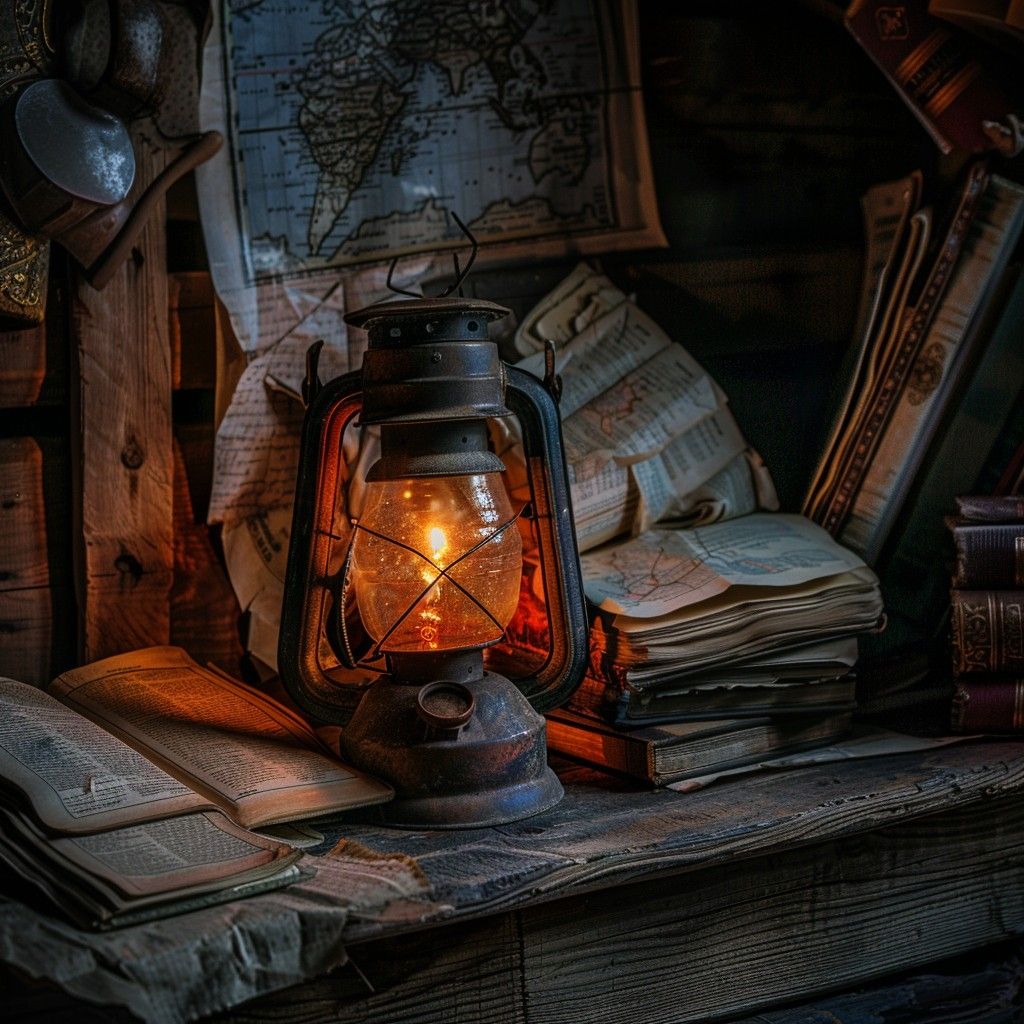 1024x1024 Free Vintage Study Corner Image, Study, Lantern
