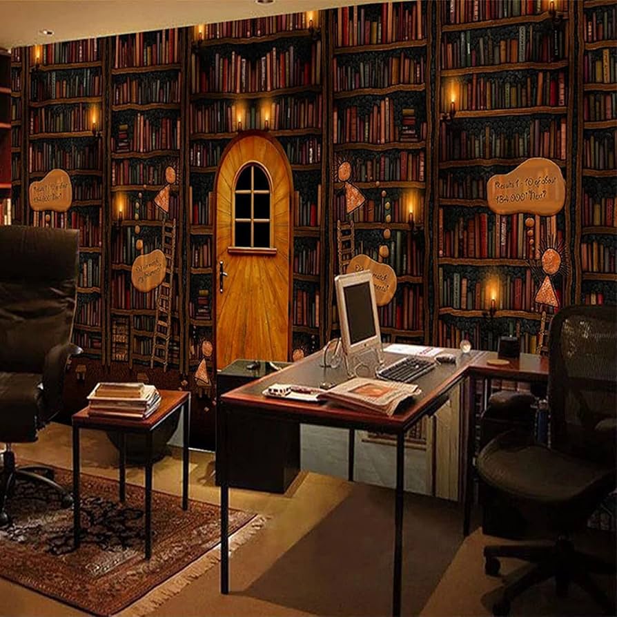 894x894 Wallpaper Murals Vintage Bookshelf Library Peel and Stick Removable DIY Wall Art Murals Home Wall Decor for Bedroom Living Room Classroom Office Wall