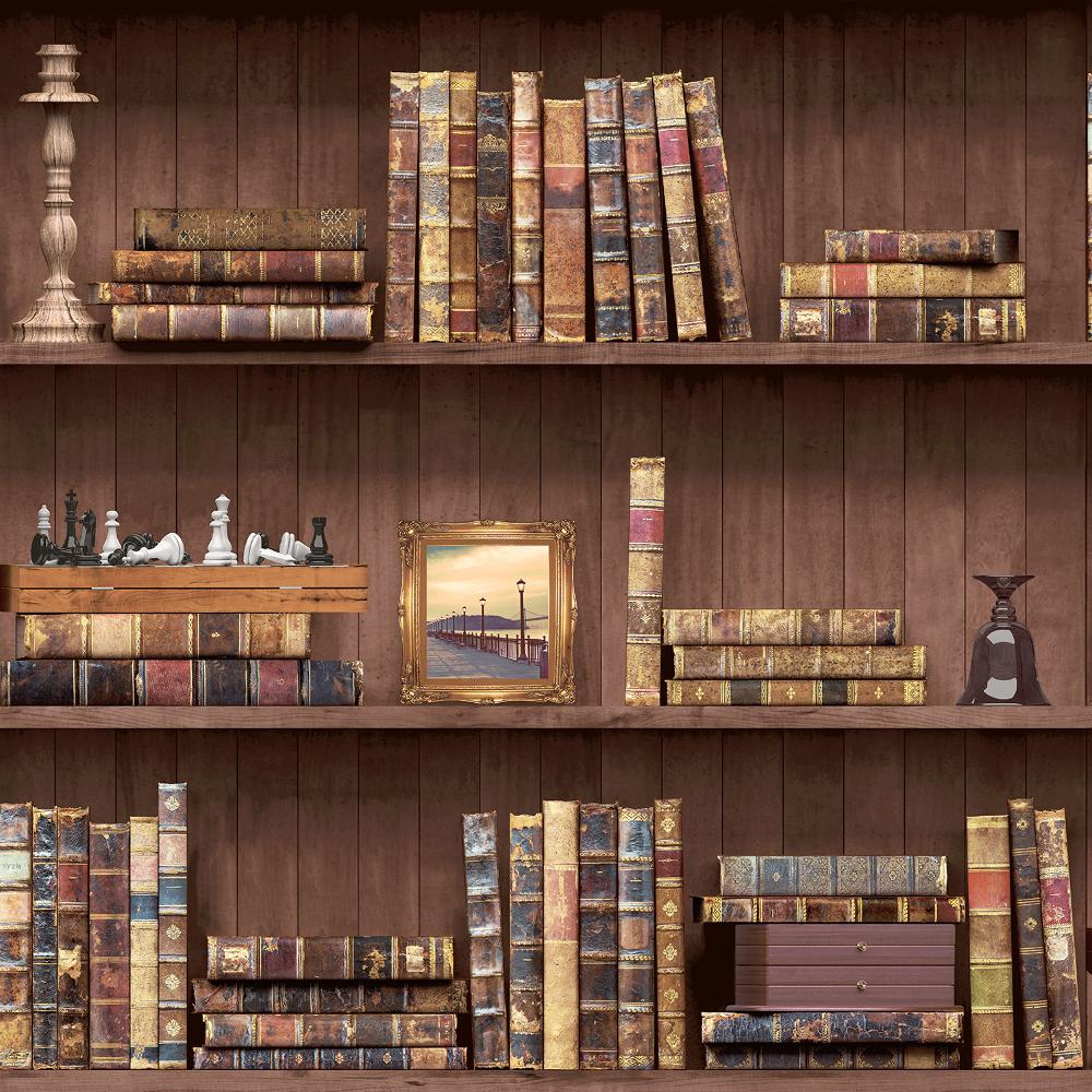1000x1000 Bookcase Library Wallpaper Antique Retro Books Study Wooden Brown Natural Style