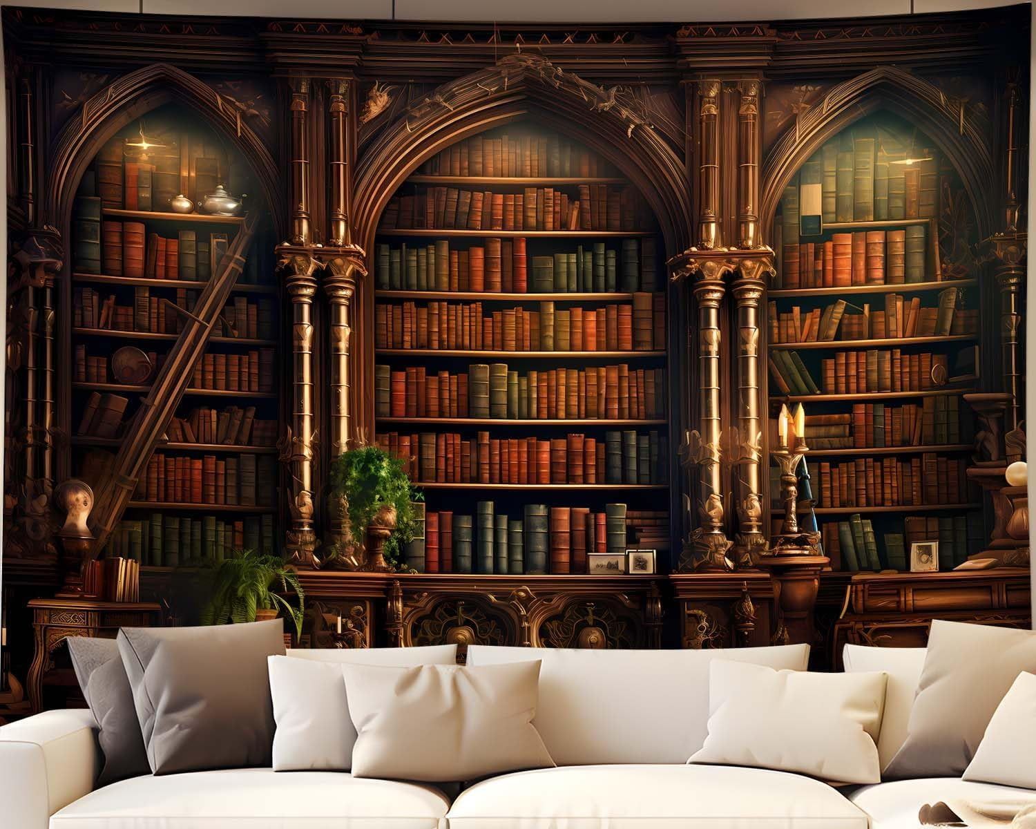 1500x1200 Medieval Tapestry Vintage Bookshelf Tapestry Wall Hanging Library Tapestries, Old Books for Decor Study Room Victorian Bedroom Living Room Large Bookcase Zoom Video Backdrop Background 90x70in
