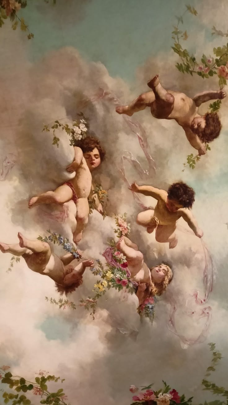736x1305 Vintage angel ceiling painting wallpaper