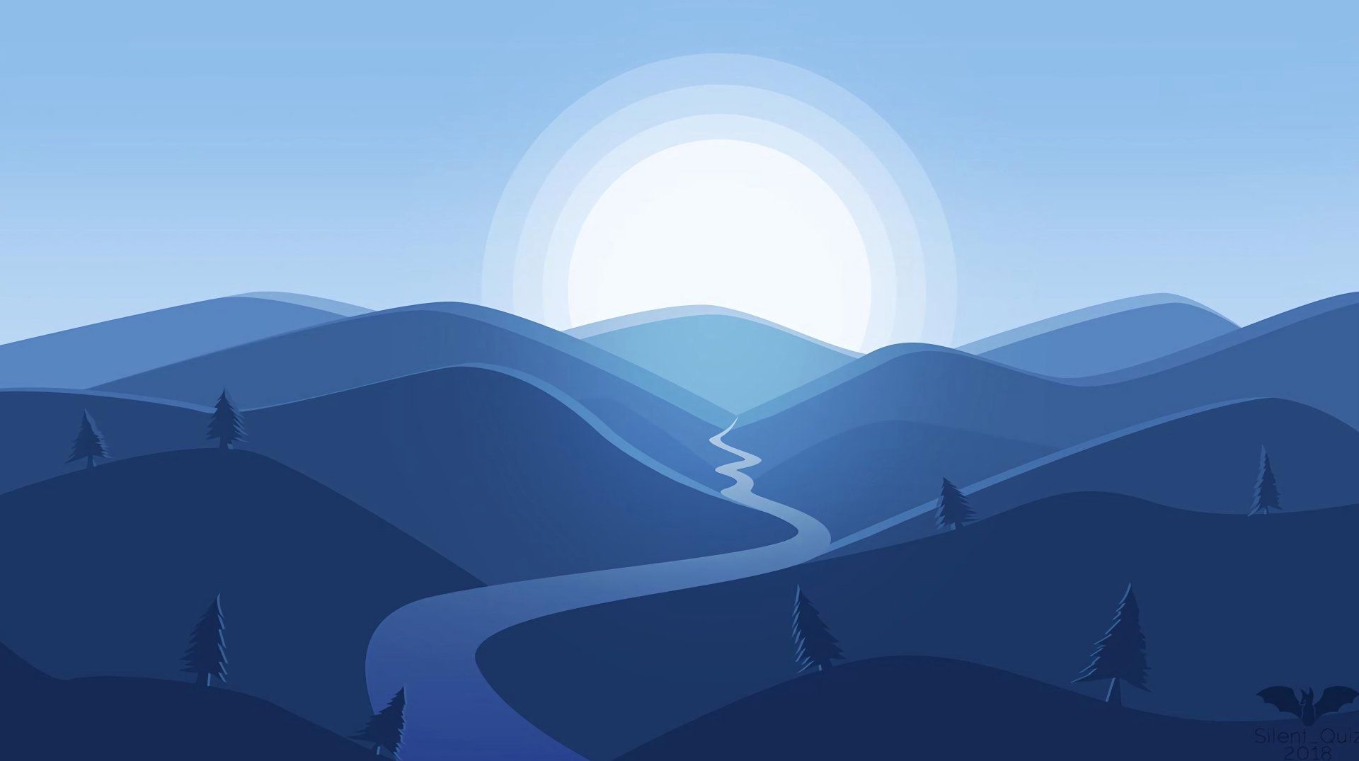 1920x1075 Download Minimalist Sun River Mountain Artistic Landscape 4k Ultra HD Wallpaper
