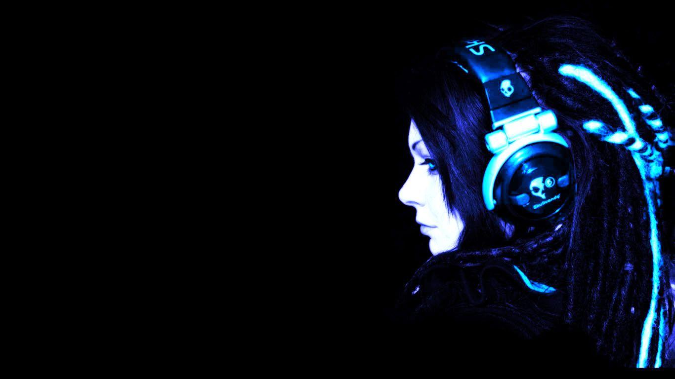 1366x768 Headphones Background. Skull Headphones