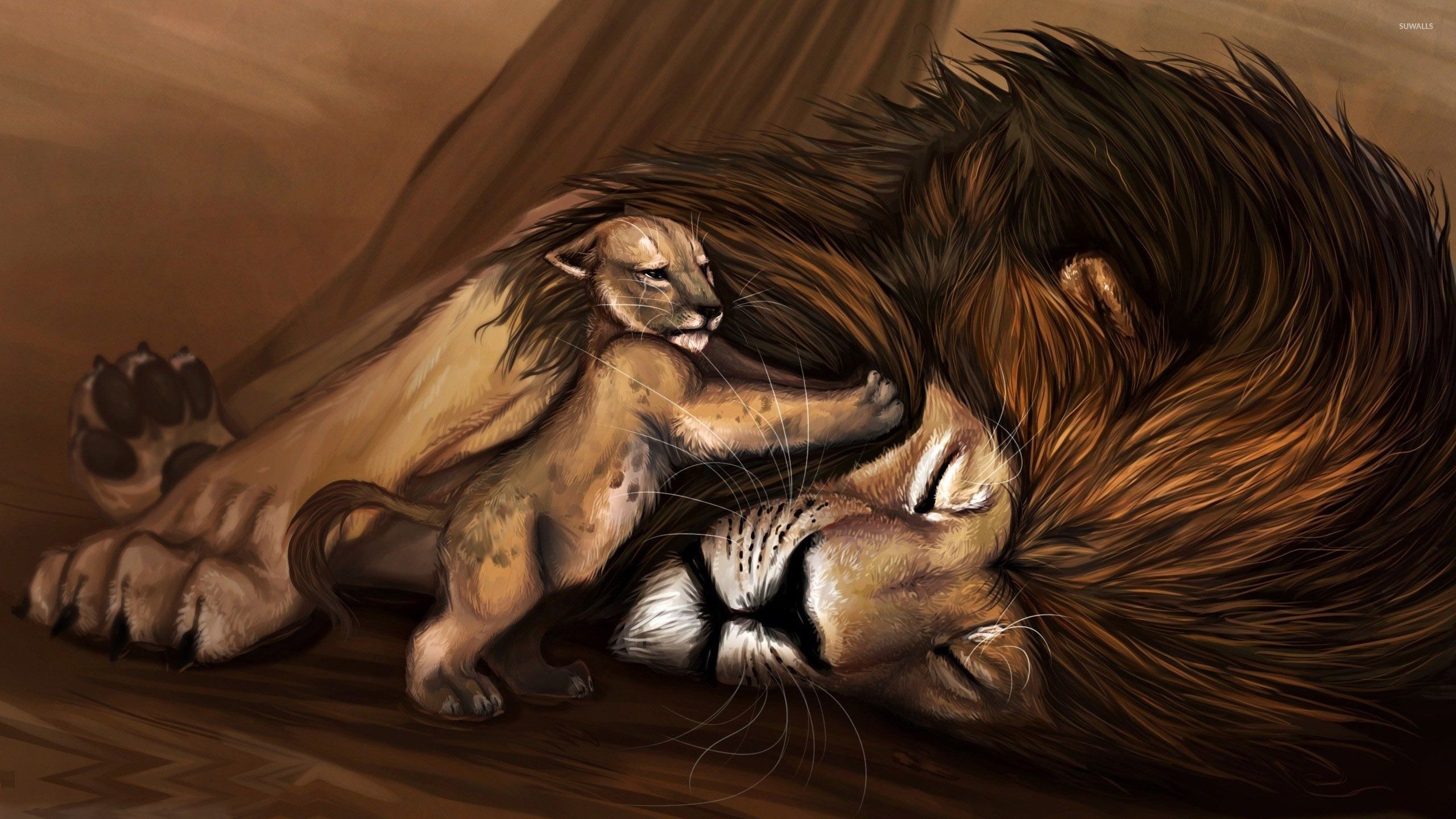 2560x1440 Simba trying to wake up Mufasa wallpaper wallpaper