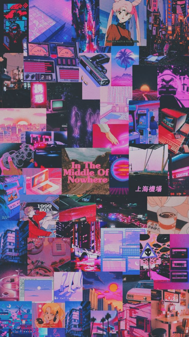 736x1308 wallpaper #collage #retro #future #retrofuturism #pink #purple #anime #vaporwave #grunge #aestheti. Vaporwave wallpaper, Cute wallpaper