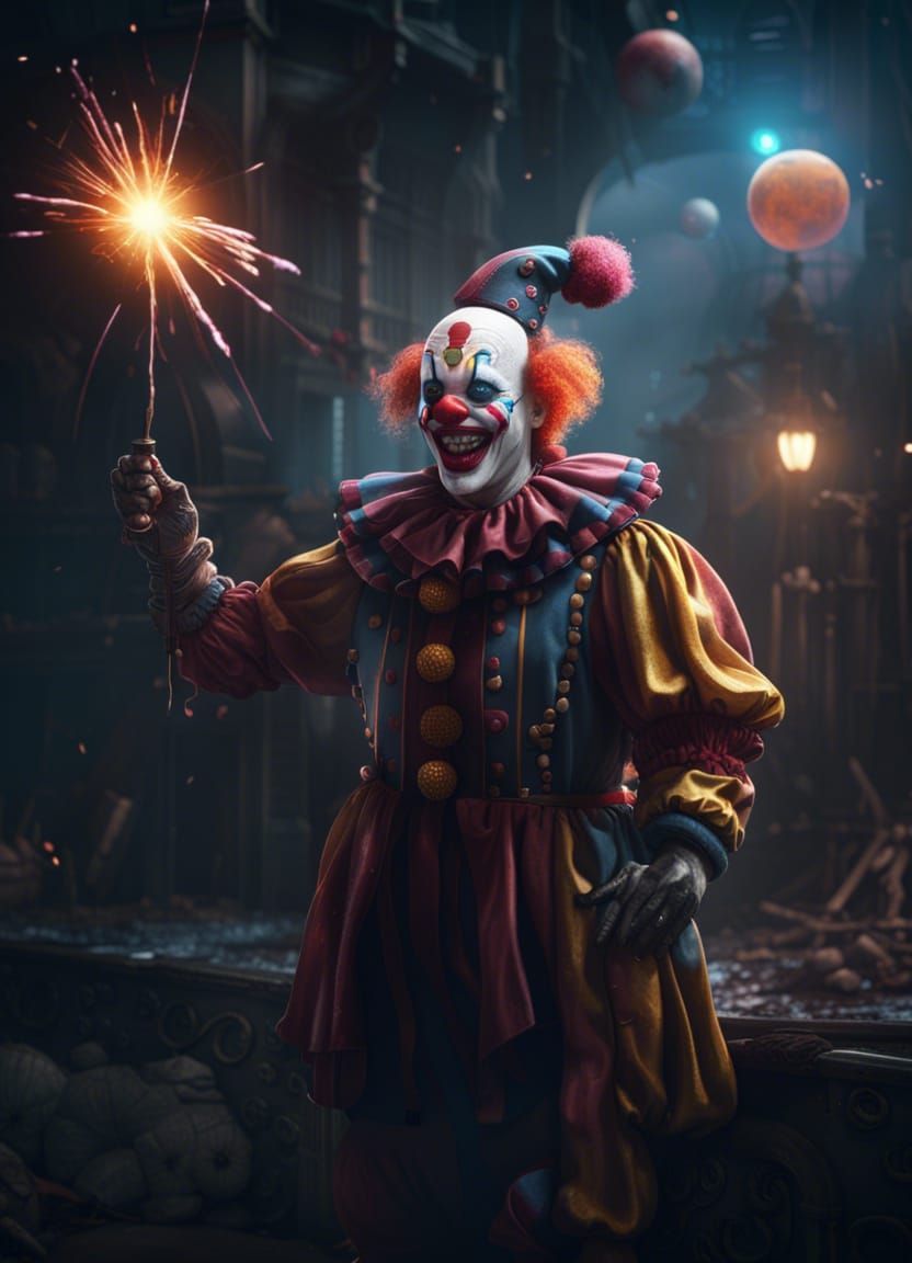 832x1152 clown Unleashes a Death Ray in Detailed Matte Paint