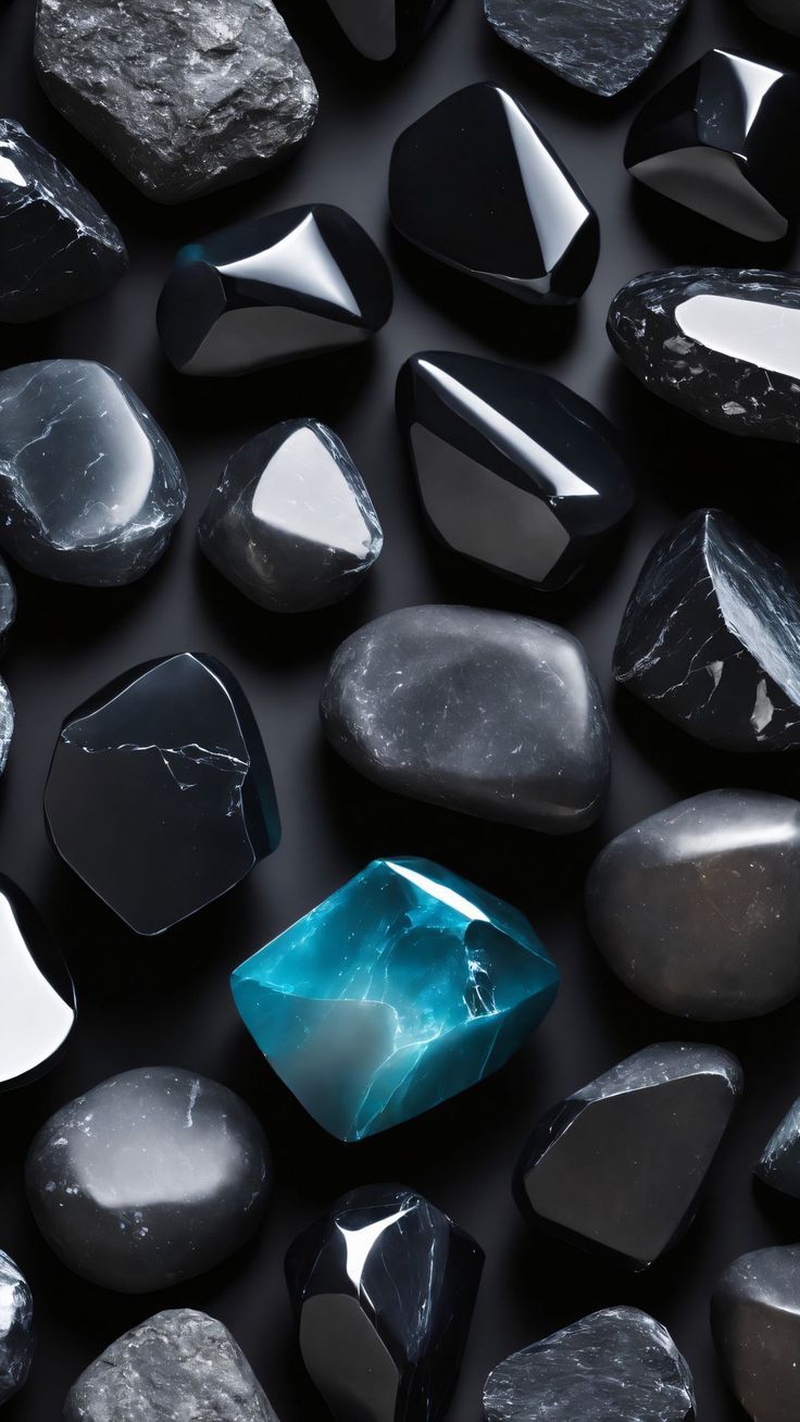 736x1308 free wallpaper 4K pebbles, stones, black, blue, glitter, texture, ai, art for mobile and desktop