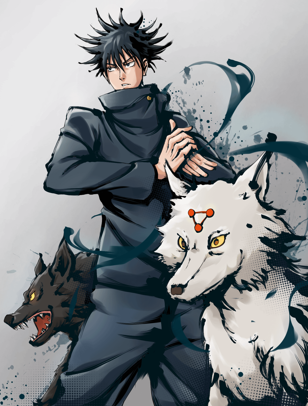 1080x1426 Fanart of Megumi Fushiguro and his Demon Dawgs