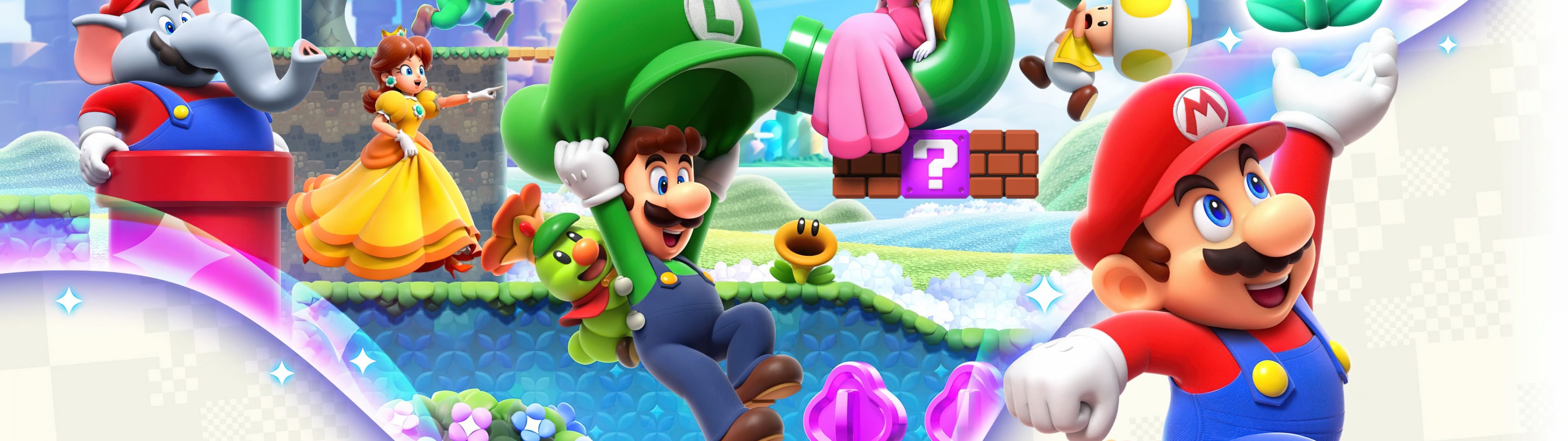 3840x1080 Super Mario Bros. Wonder Wallpaper 4K, Nintendo Switch