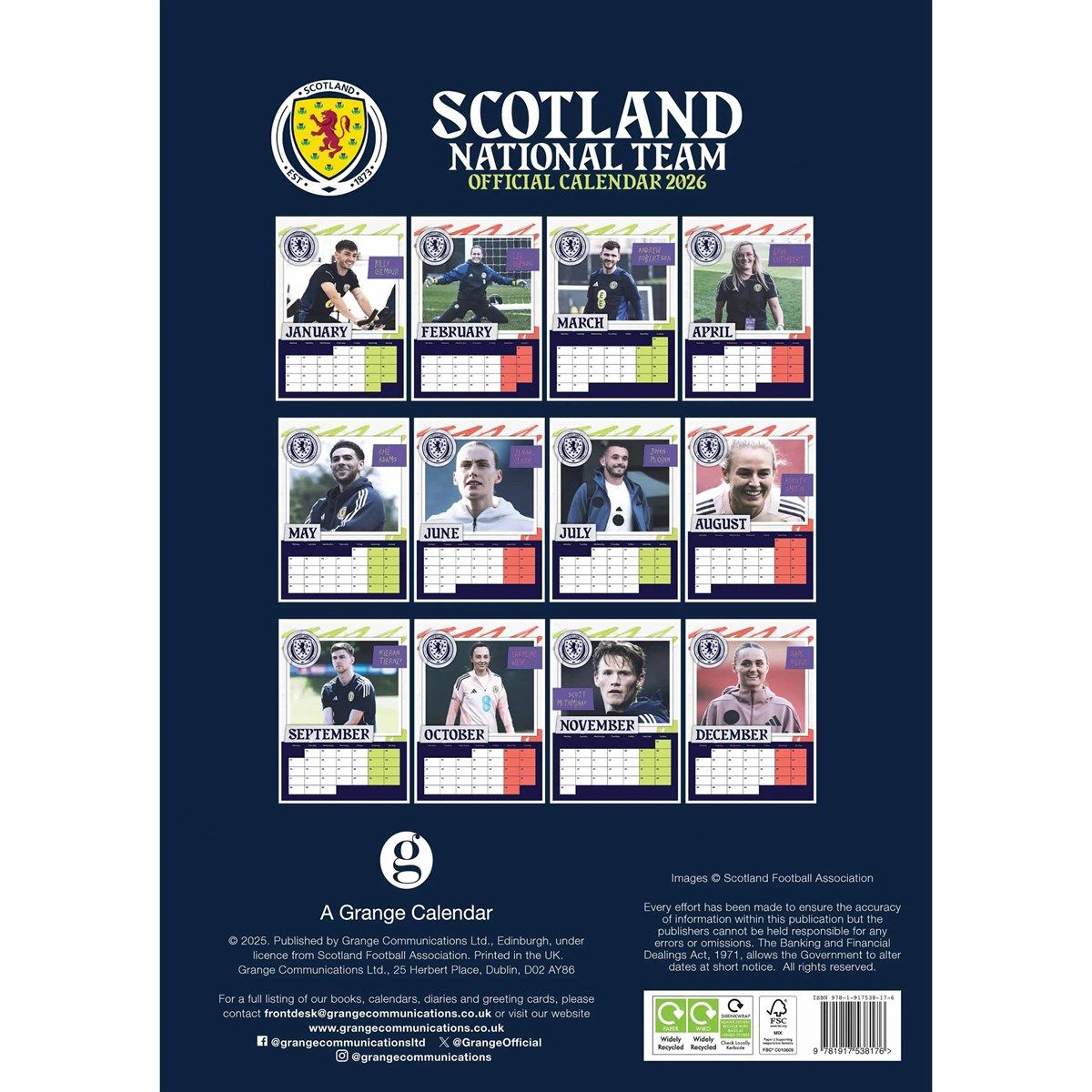 1200x1200 Scotland Football A3 Calendar 2026