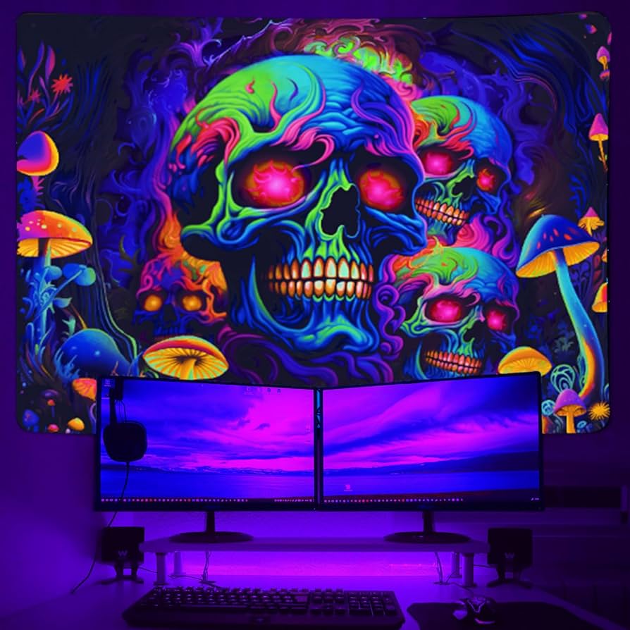 894x894 Skull Blacklight Tapestry, UV Reactive Skeleton Wall Art for Bedroom, Adults' Black Light Posters, Halloween Horror Glow in Dark Tapestry Aesthetic Living Room Dorm Decor 60x40IN : Home & Kitchen