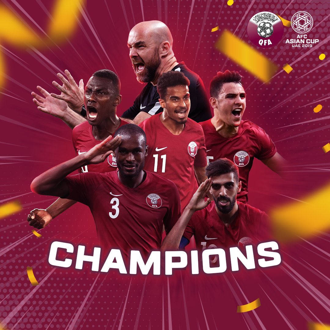 1080x1080 Download Qatar National Football Team Champions Poster Wallpaper