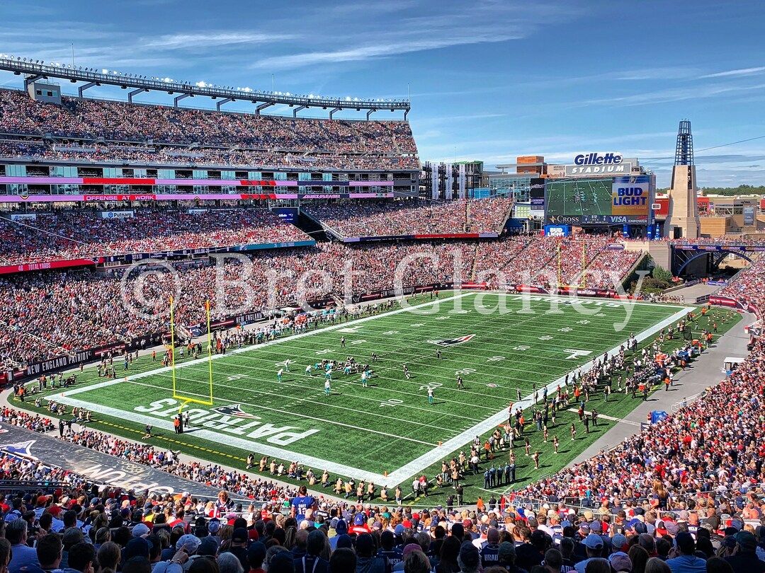 1080x810 Blue Skies Over Gillette Stadium England Patriots Photo Wall Art in Foxboro, Mass Brady Gronk Belichick Nfl