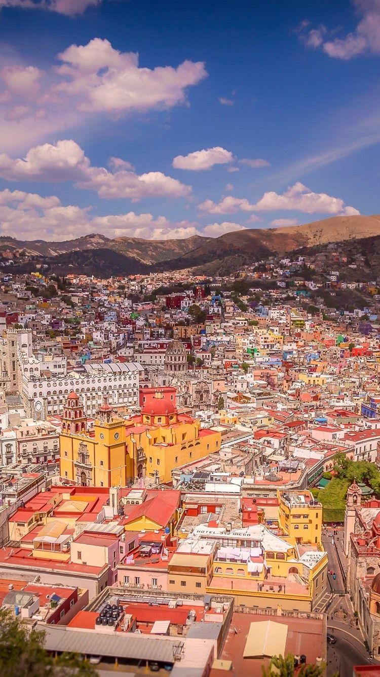 750x1334 iPhone Wallpaper Mexico, City, Houses, Mountains, Street