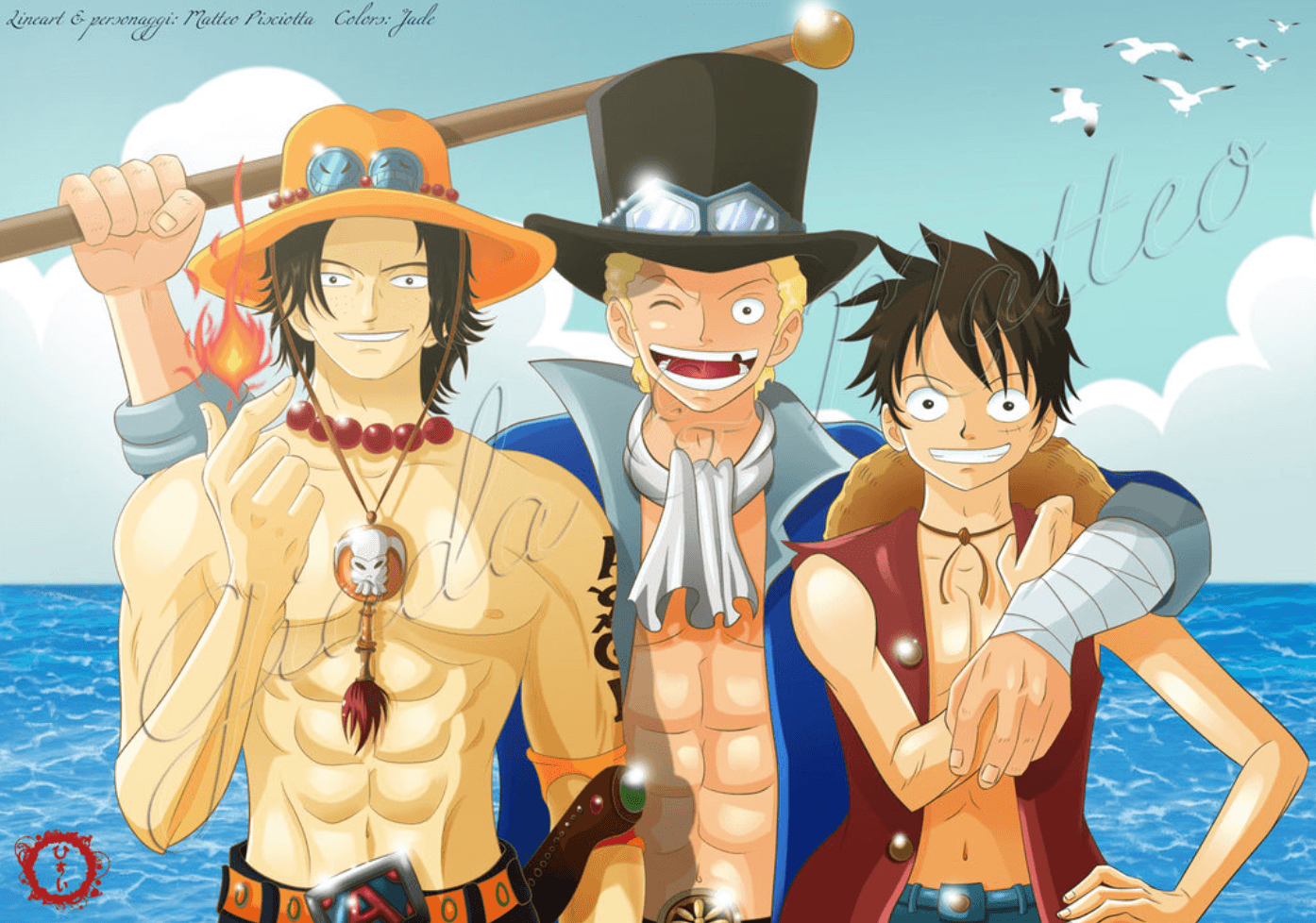 1394x978 Luffy, Ace And Sabo One Piece Team Wallpaper