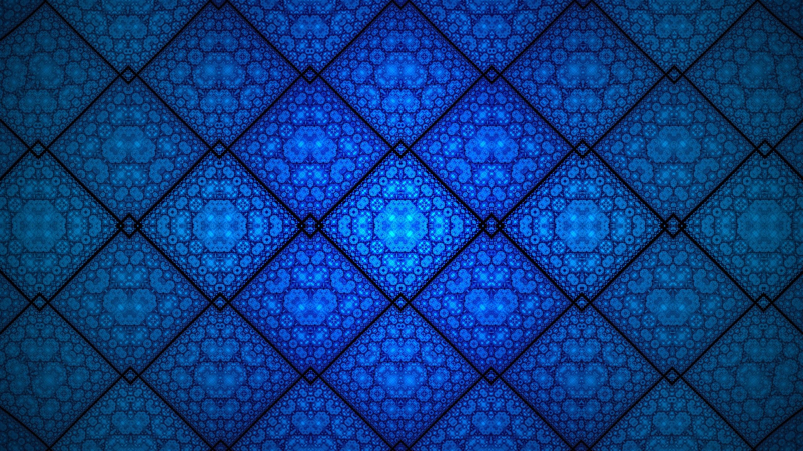 2560x1440 Blue Rhombuses Fractal Pattern Abstraction 4K HD Abstract Wallpaper