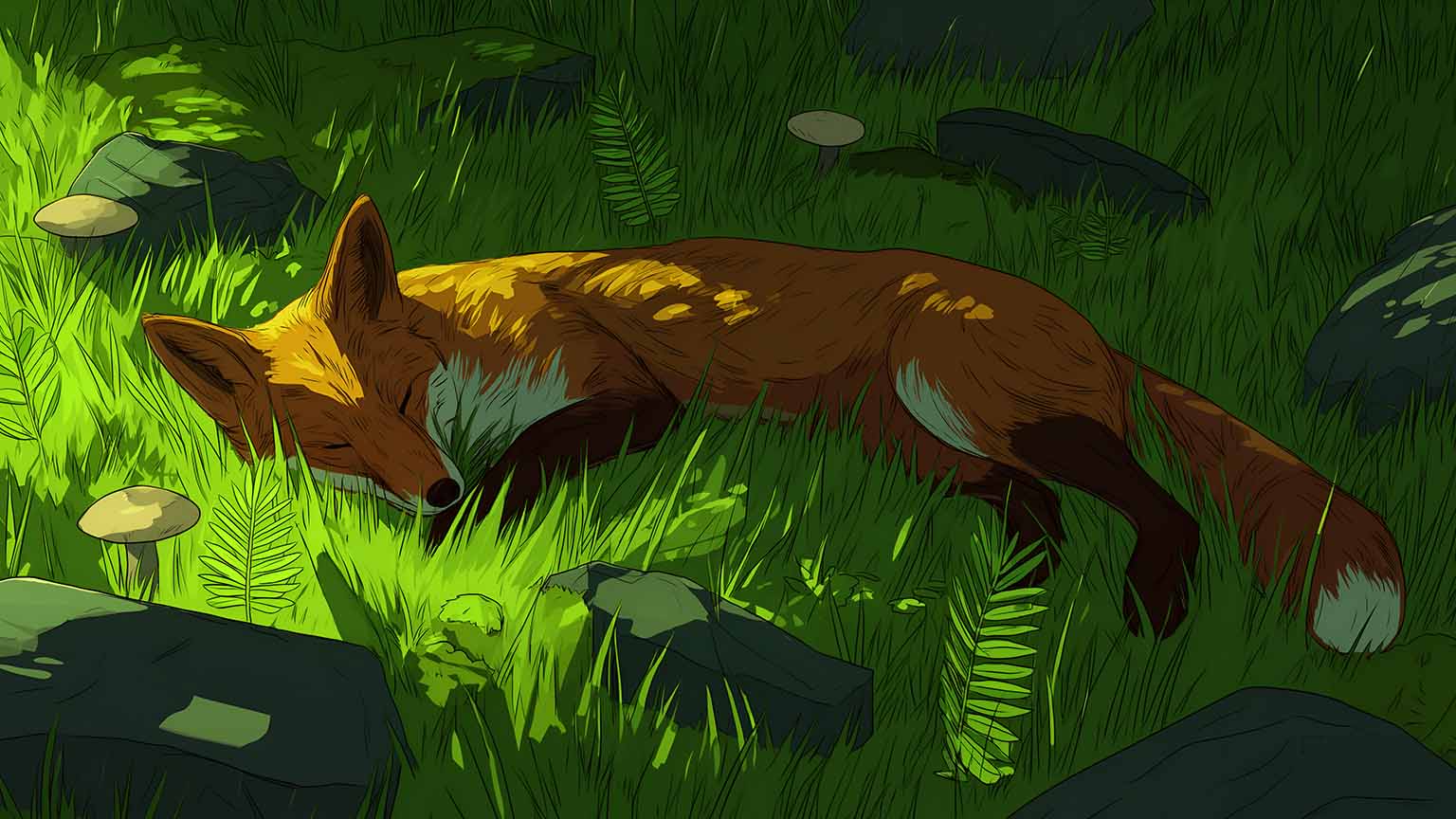 1536x864 Fox Resting Sunlight 4K Desktop Wallpaper