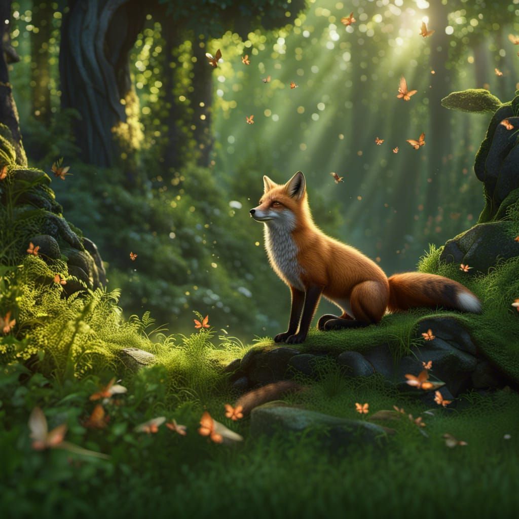 1024x1024 Fox in a green forest