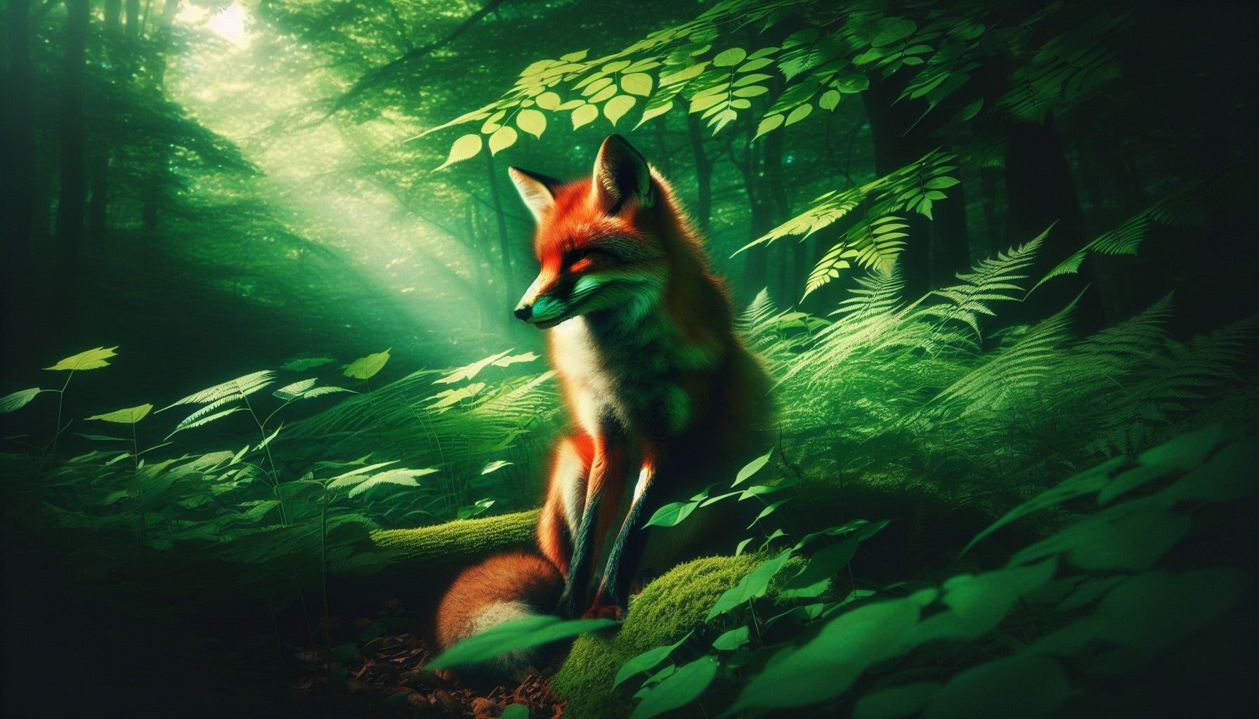 1792x1024 Fox Mural Wallpaper. Green Fern Forest