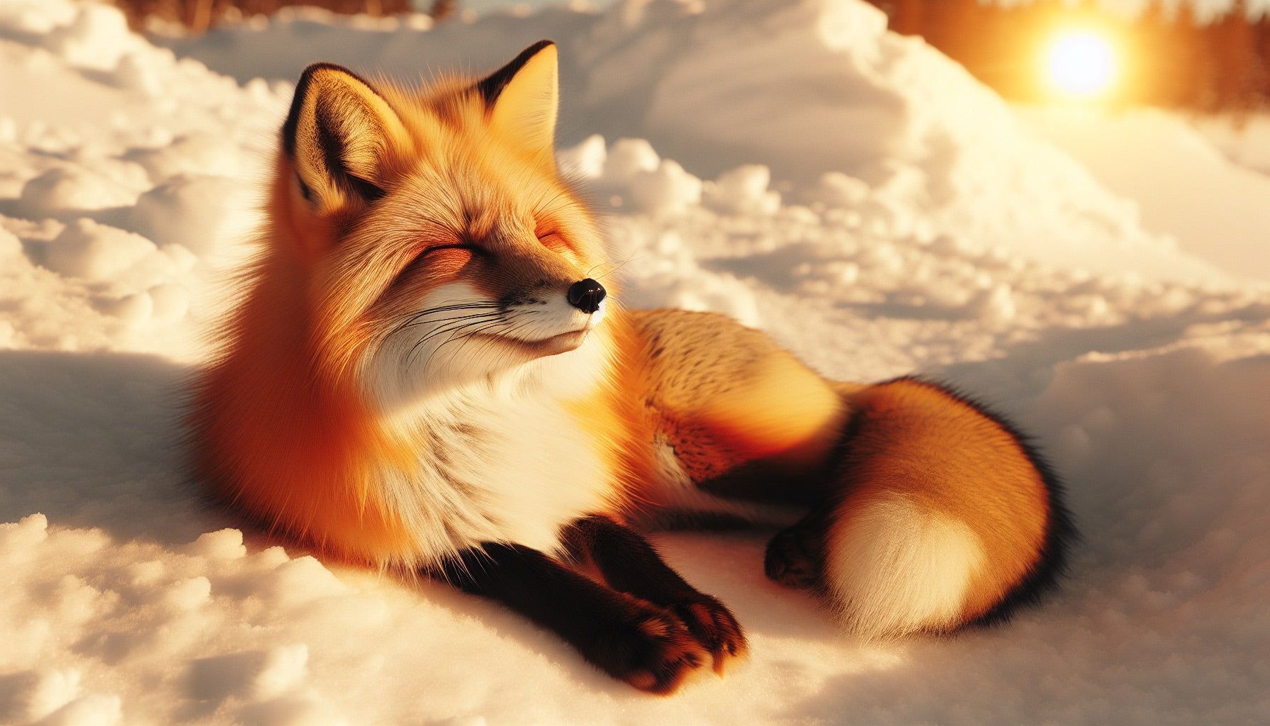 1792x1024 Forest Animal Mural Wallpaper. Red Fox in Winter Sunset