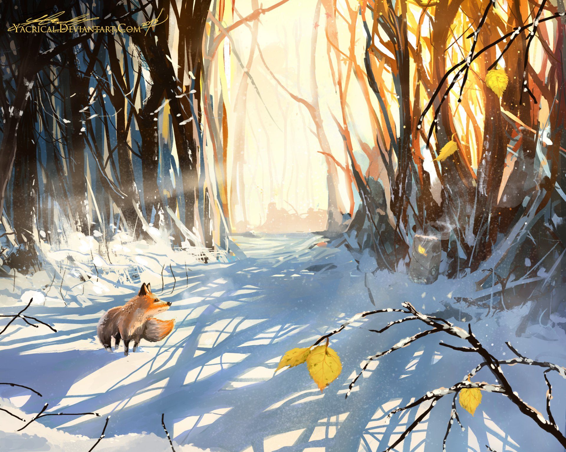 1920x1535 Fantasy Winter Fox in Sunlit Forest Wallpaper