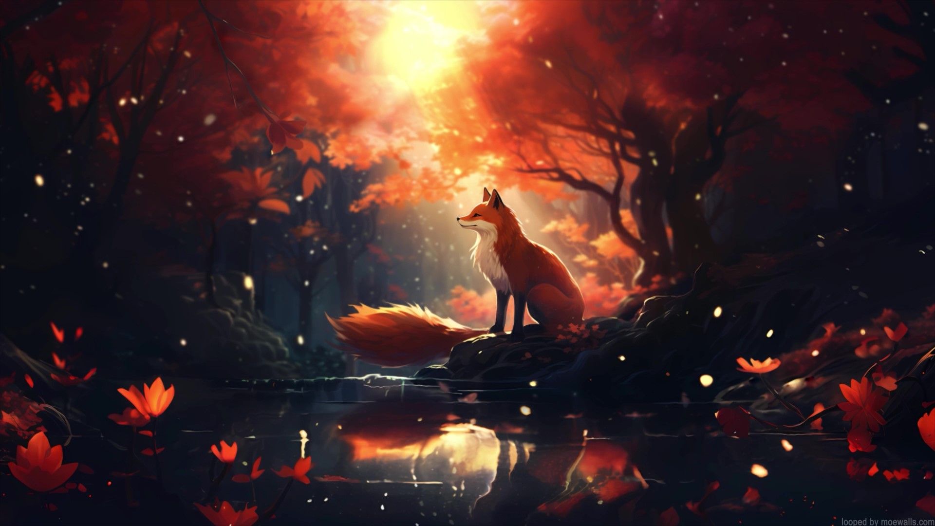 1920x1080 Fox Autumn Forest Pond Live Wallpaper