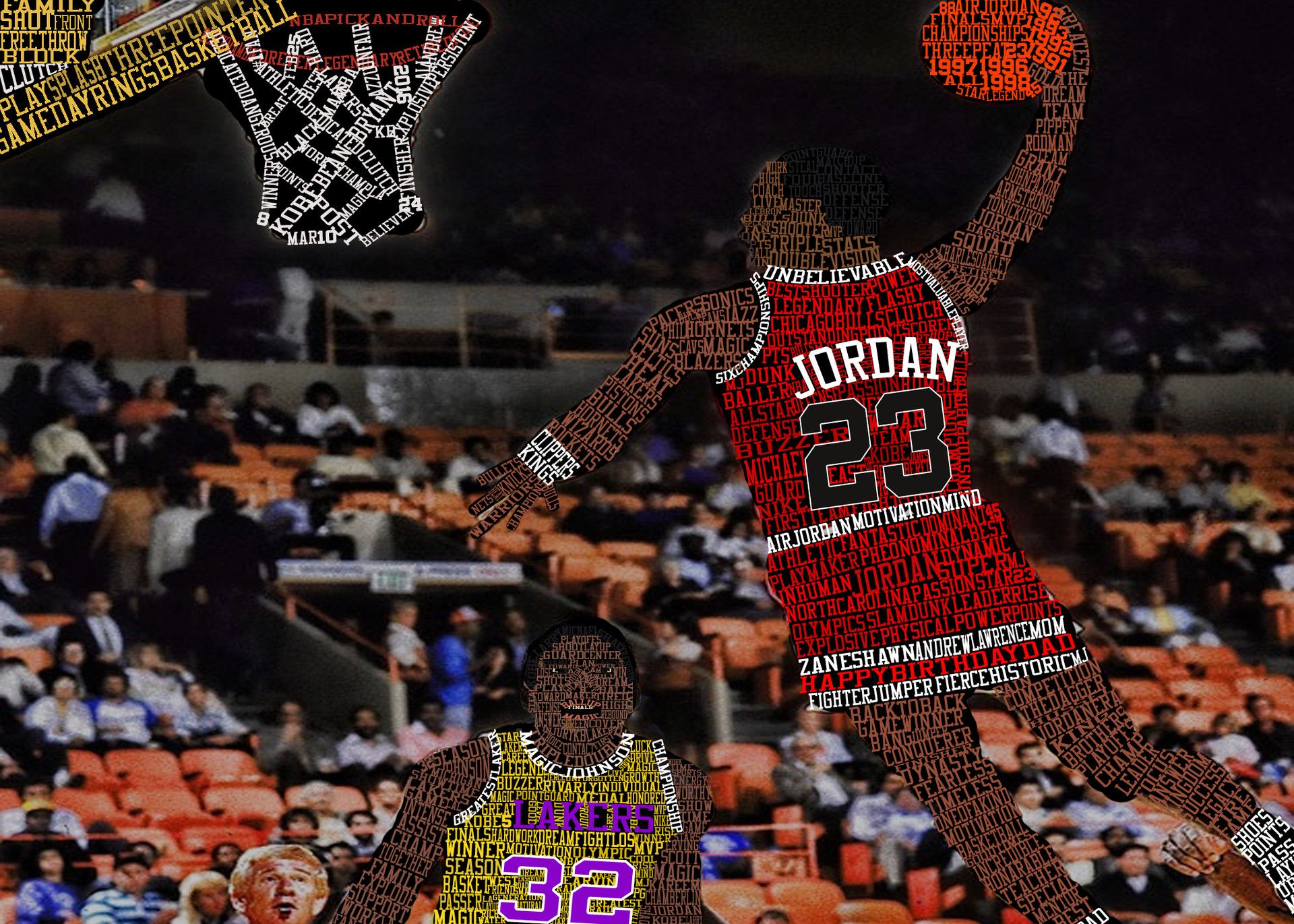 1920x1371 Michael Jordan and Magic Johnson Typography Grapich Art
