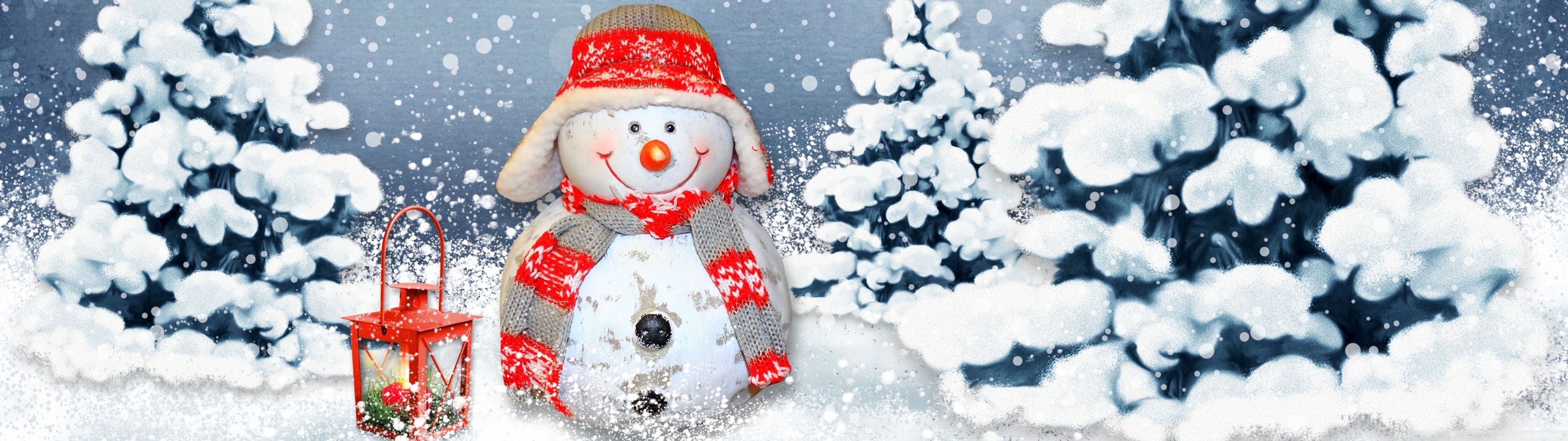 3840x1080 Funny Snowman 4K UHD Wallpaper for UltraHD Desktop and TV : Widescreen and UltraWide Display : Dual Monitor : Smartphone and Tablet Devices