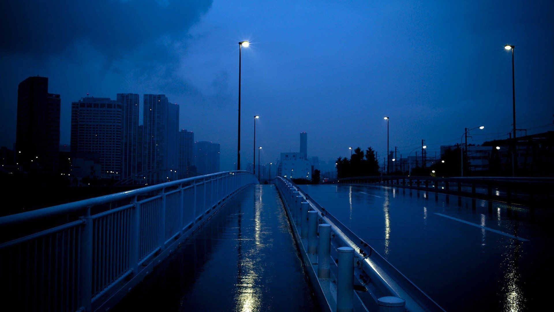 1920x1080 Blue City View Bridge Lights Buildings Aesthetic HD Blue Aesthetic Wallpaper
