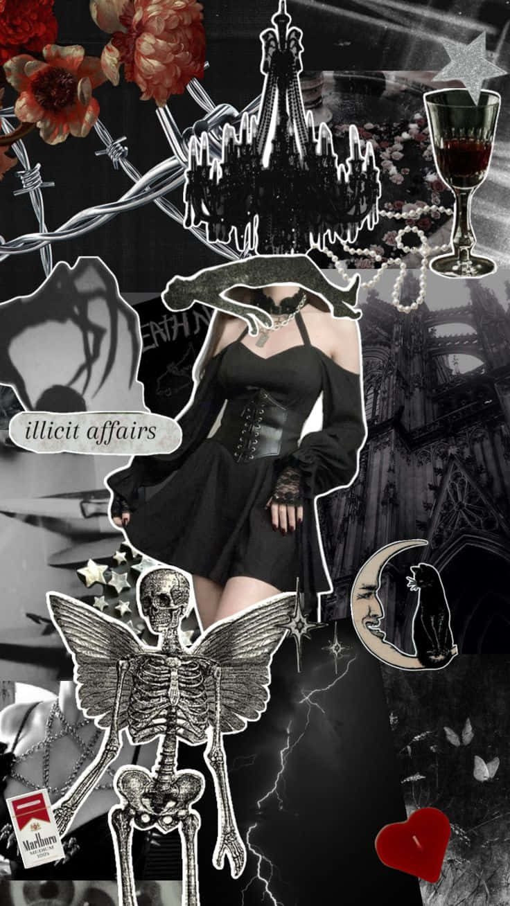 736x1308 Download Vintage Goth Collage Aesthetic Wallpaper