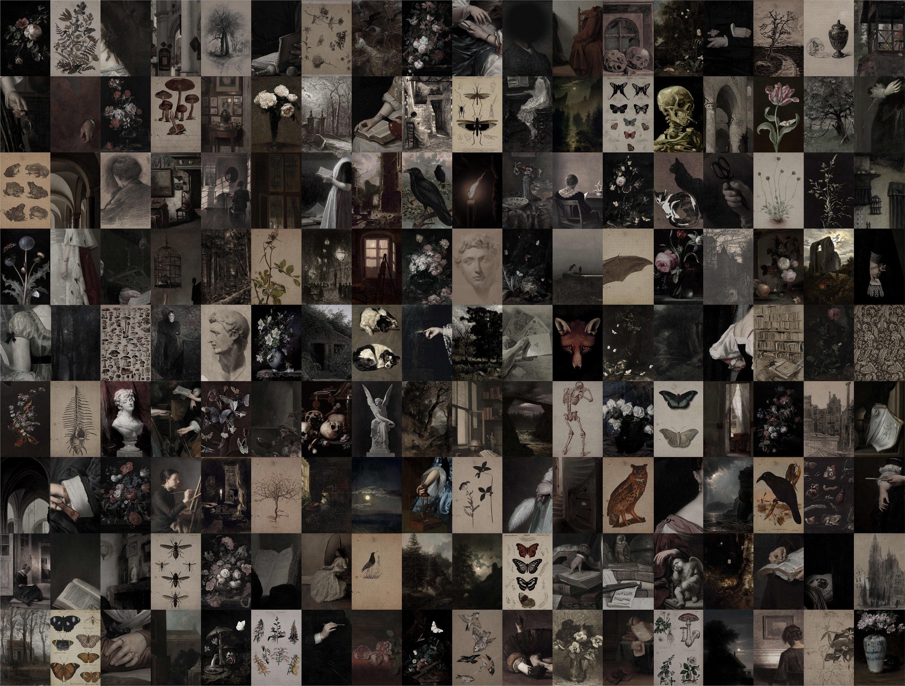 3000x2275 MEGA BUNDLE 4 in 1 Gothic Dark Moody Collage Kits. PCS Vintage Dark Photo Dark Academia Wall Collage Set