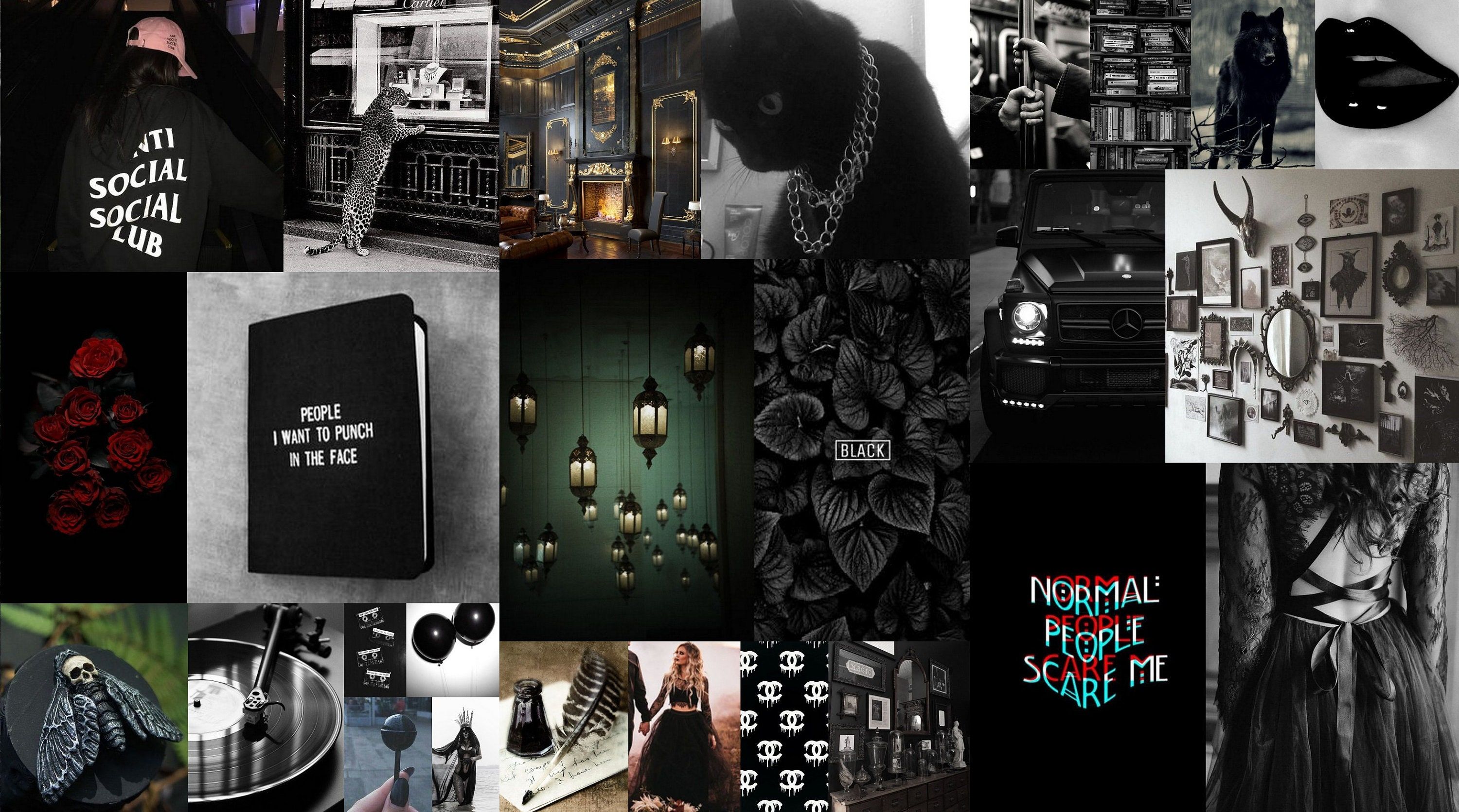 3000x1671 Gothic Collage Aesthetic Wall Collage Kit 80 Pieces Black Gothic Printable