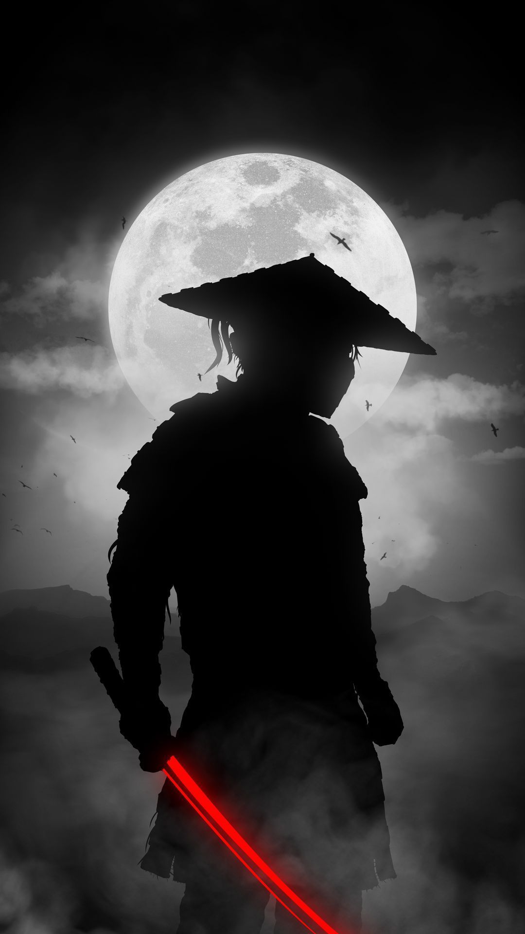 1080x1920 Black And White Ninja Wallpaper