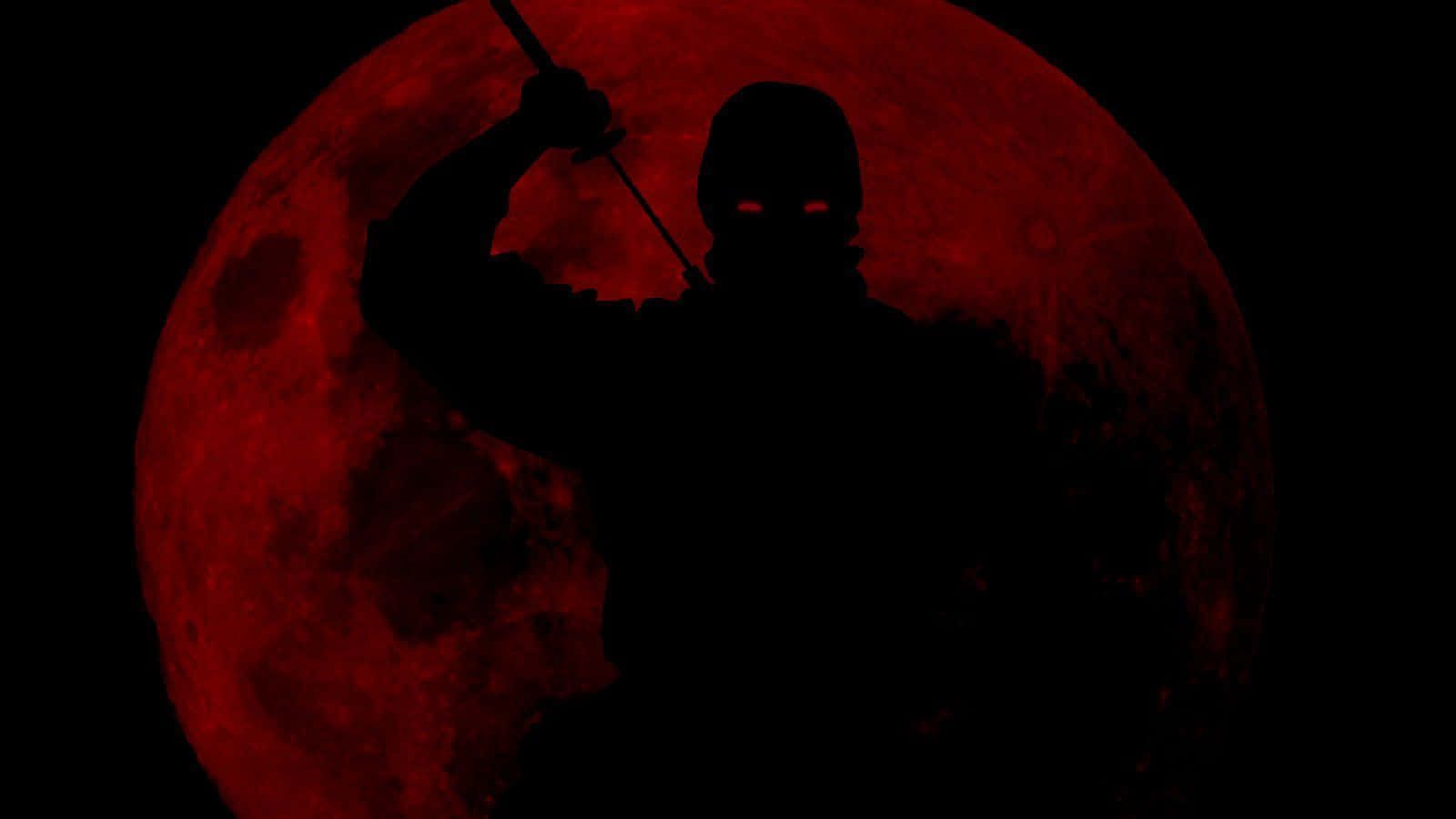 1600x900 Download Cool Black Ninja On A Red Moon Wallpaper