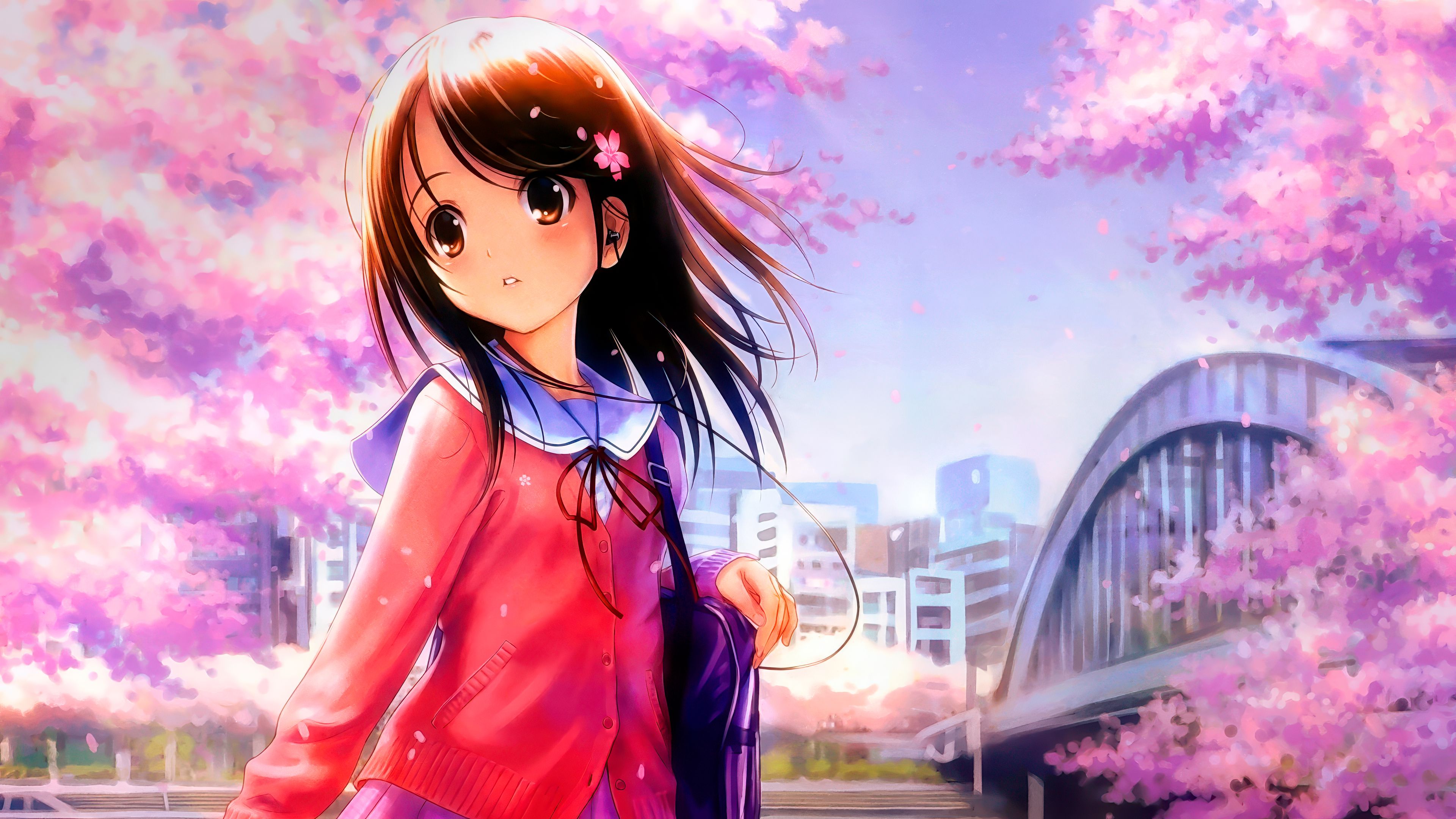 3840x2160 Pretty Wallpaper 4K, Anime girl, Cherry blossom