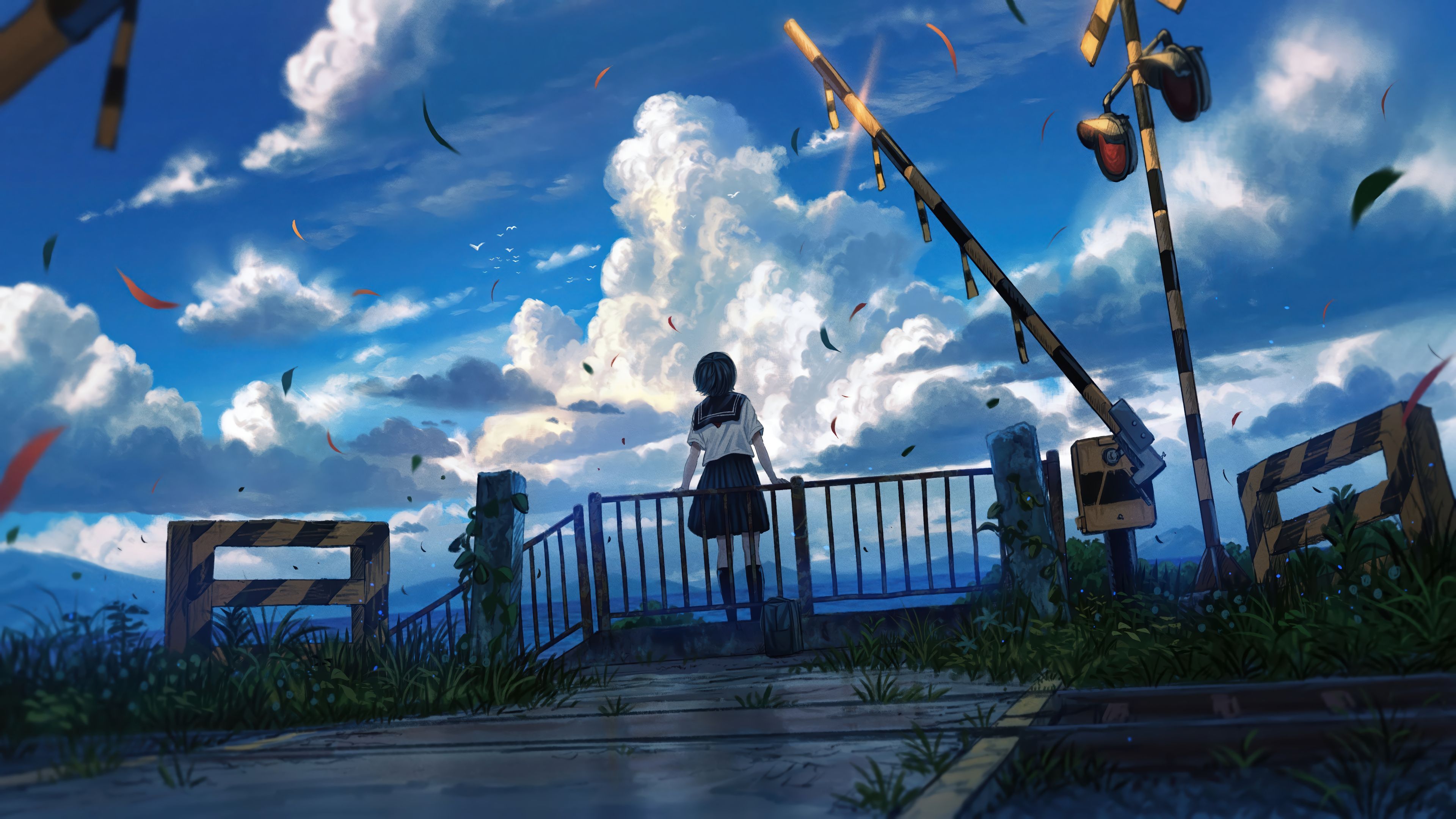 3840x2160 Anime Girl Sky Clouds Student Wallpaper 4K HD PC k