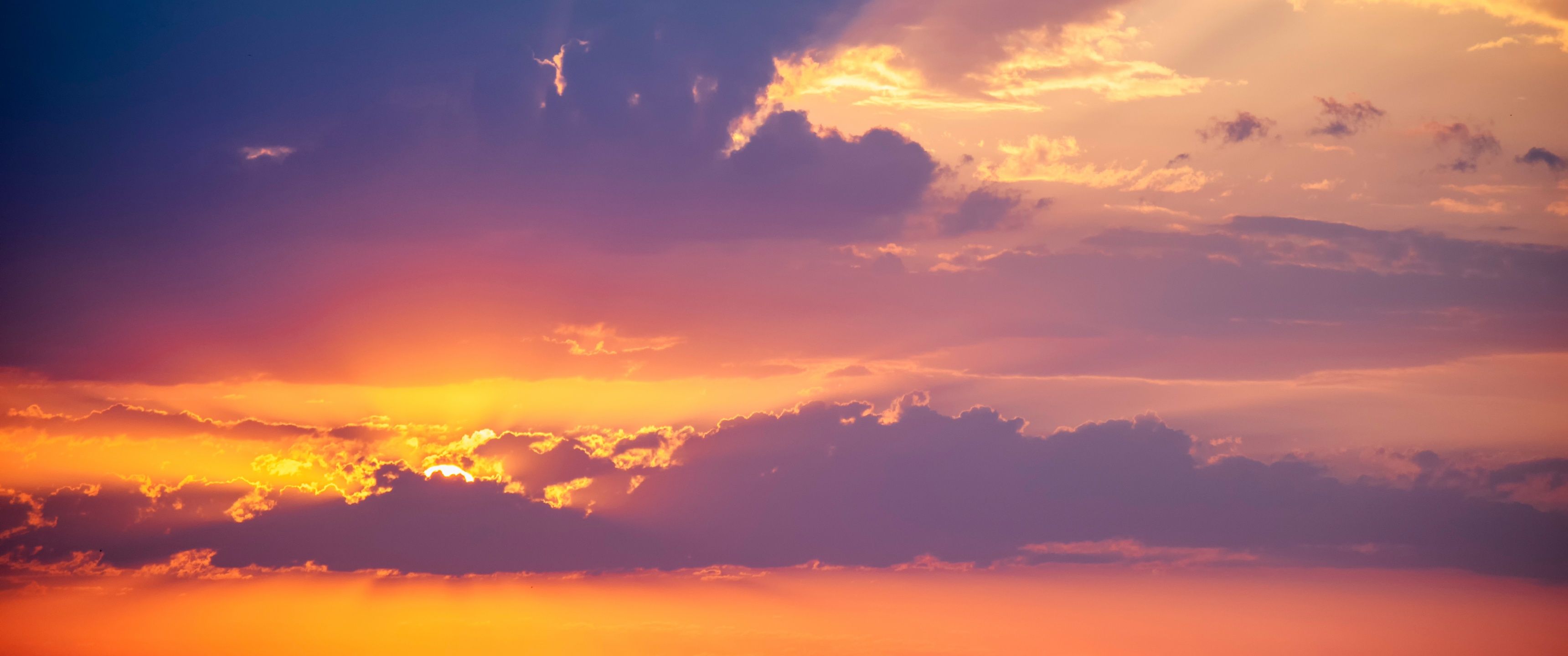 3440x1440 Sunset Wallpaper 4K, Evening sky, Clouds