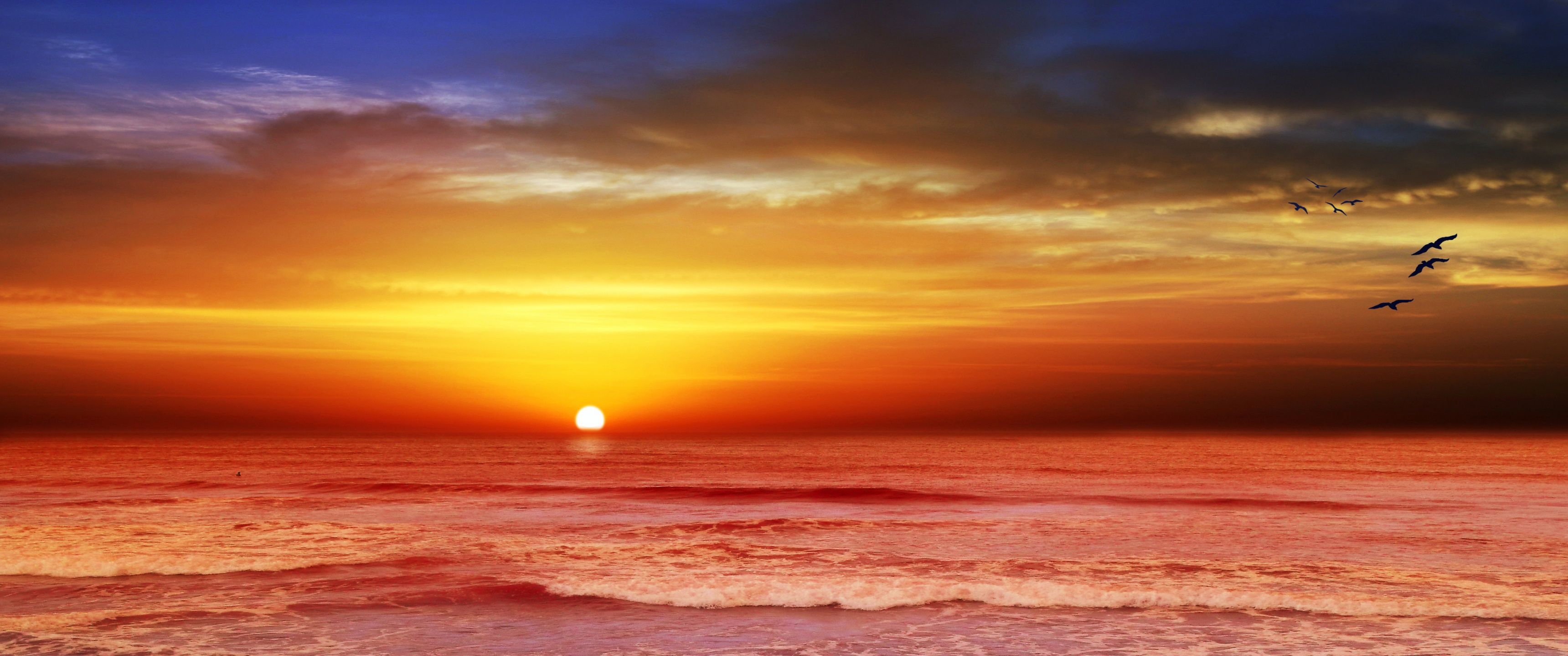 3440x1440 Beach Wallpaper 4K, Dusk, Sunset, Seascape, Evening