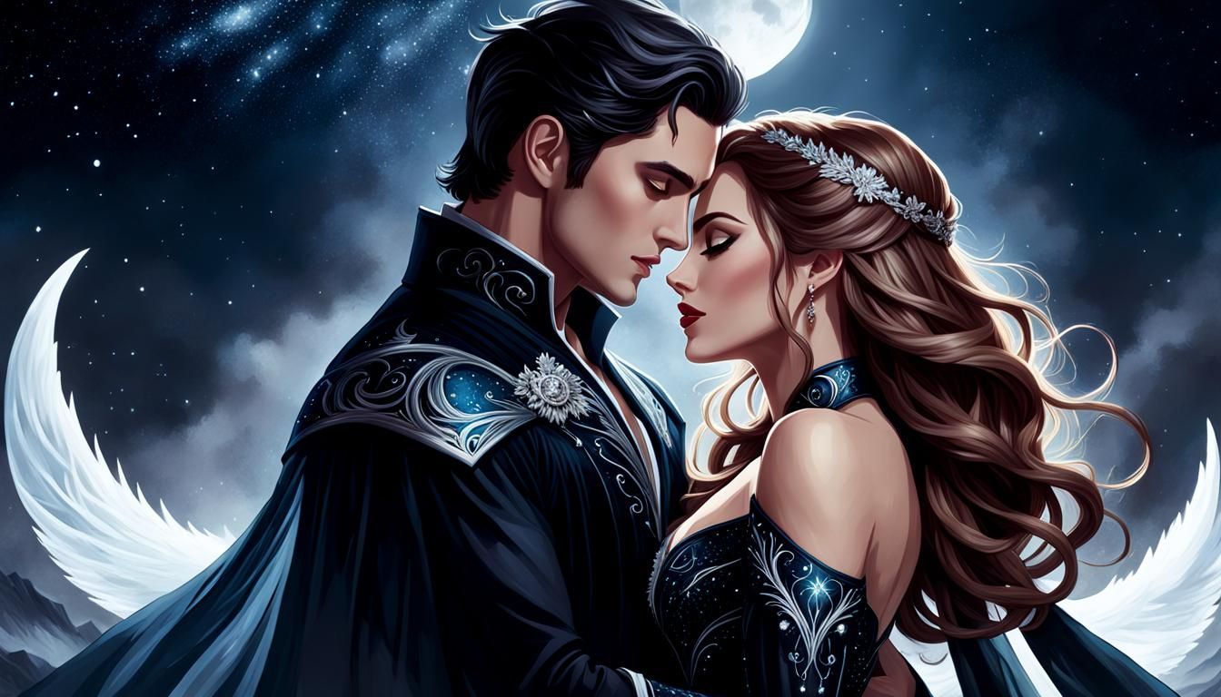 1344x768 Feyre and Rhysand Embrace: A Court of Mist and Fur