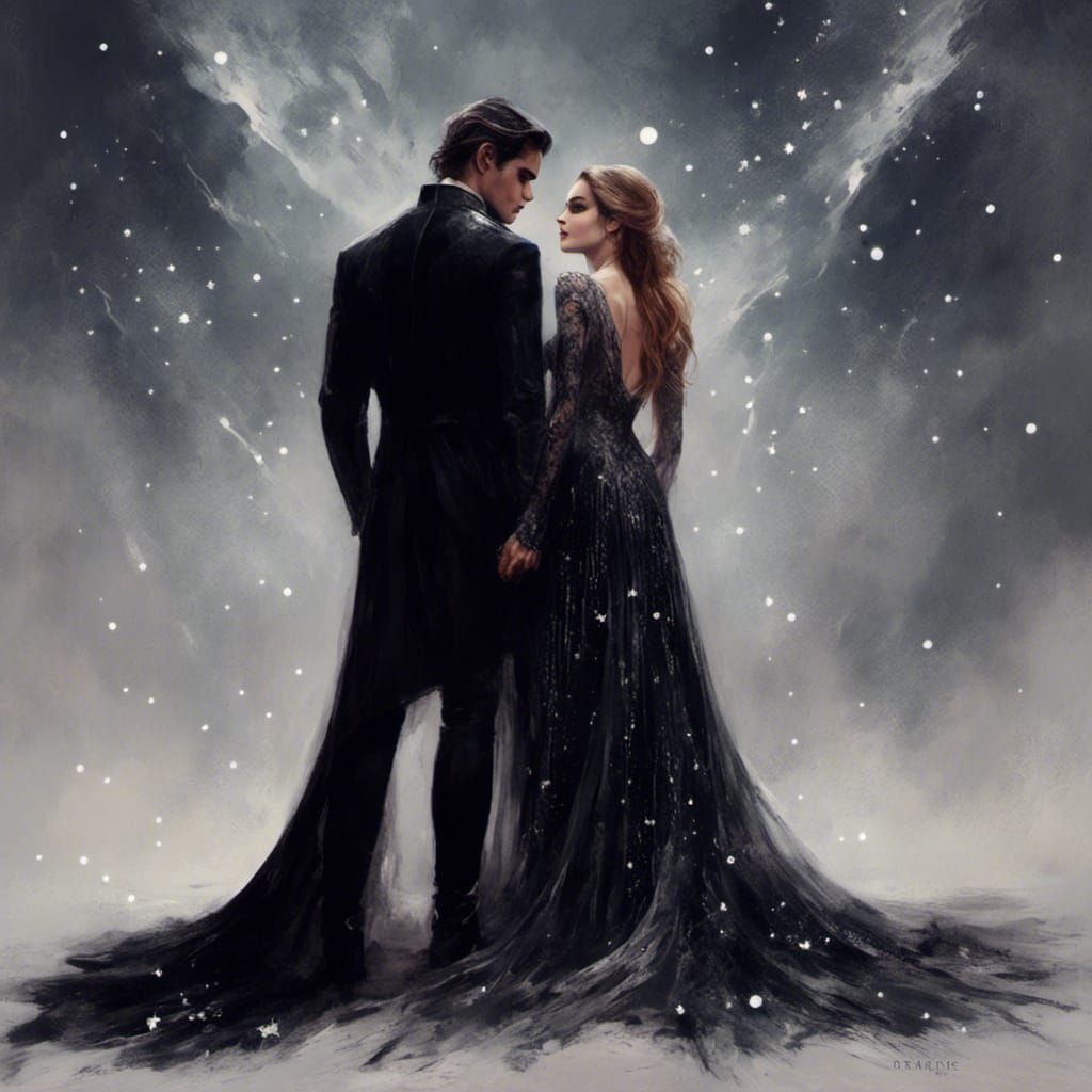 1024x1024 Feyre and Rhysand Couple in Macabre Style