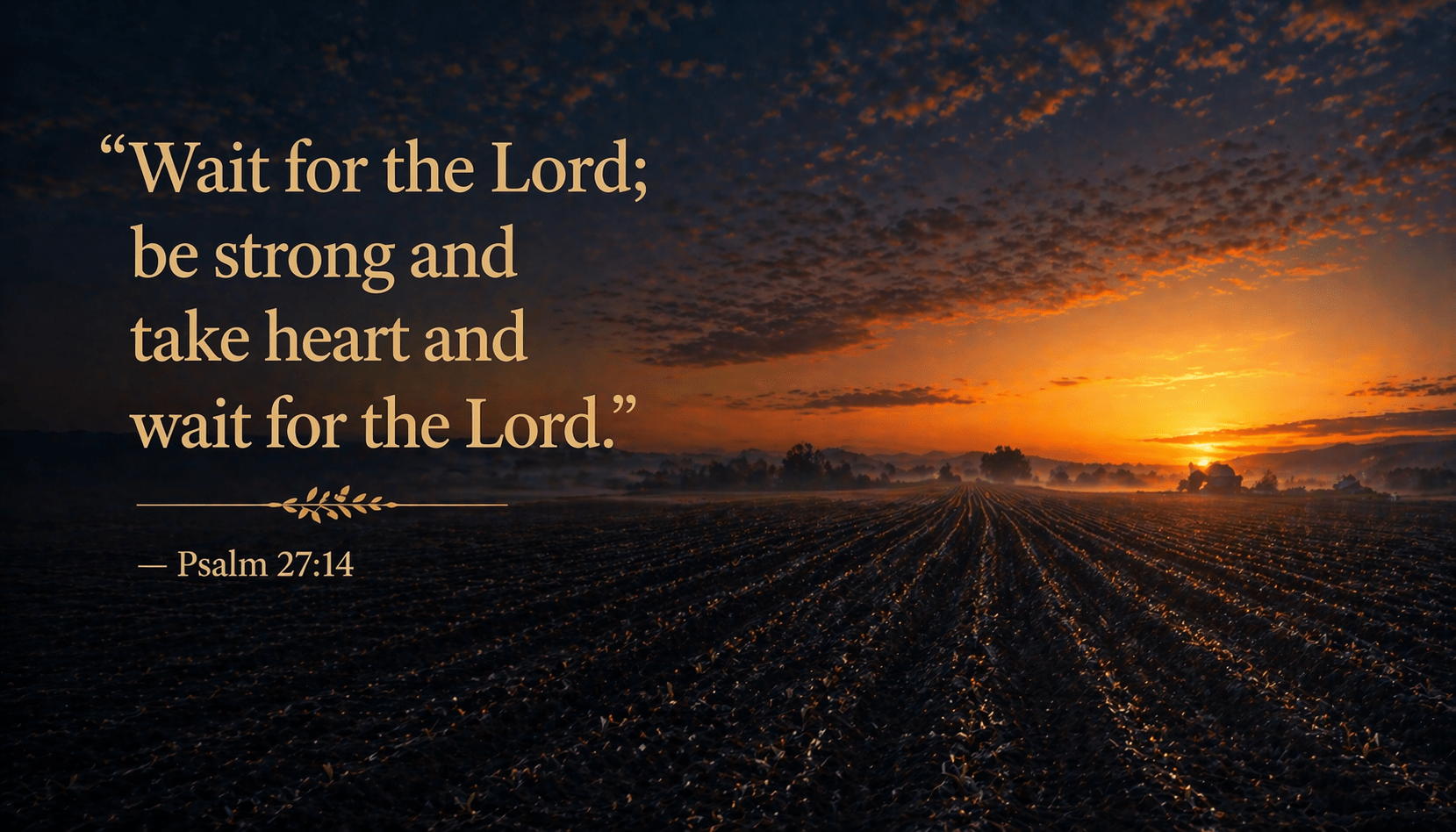 1659x948 Psalm 27:14 - Wait for the Lord; be strong and take heart. Farm at Sunrise