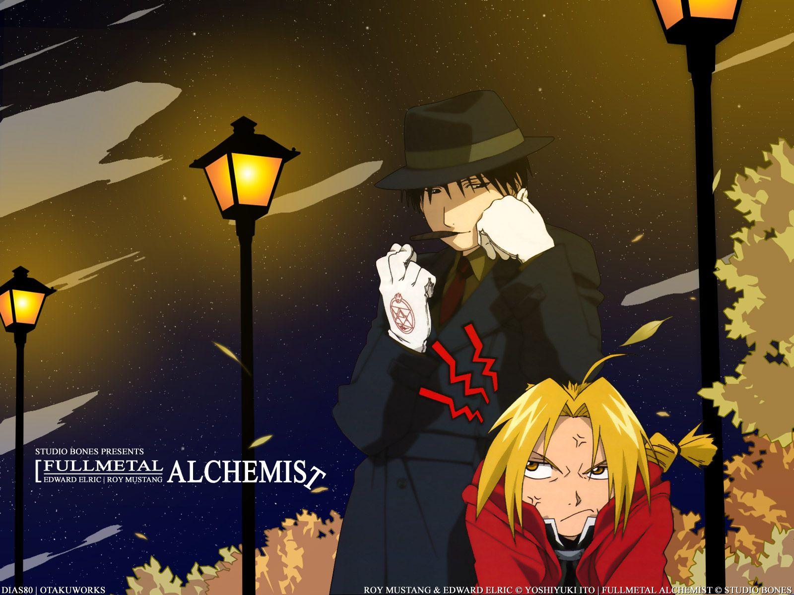 1600x1200 cigarette edward elric fullmetal alchemist hat night roy mustang