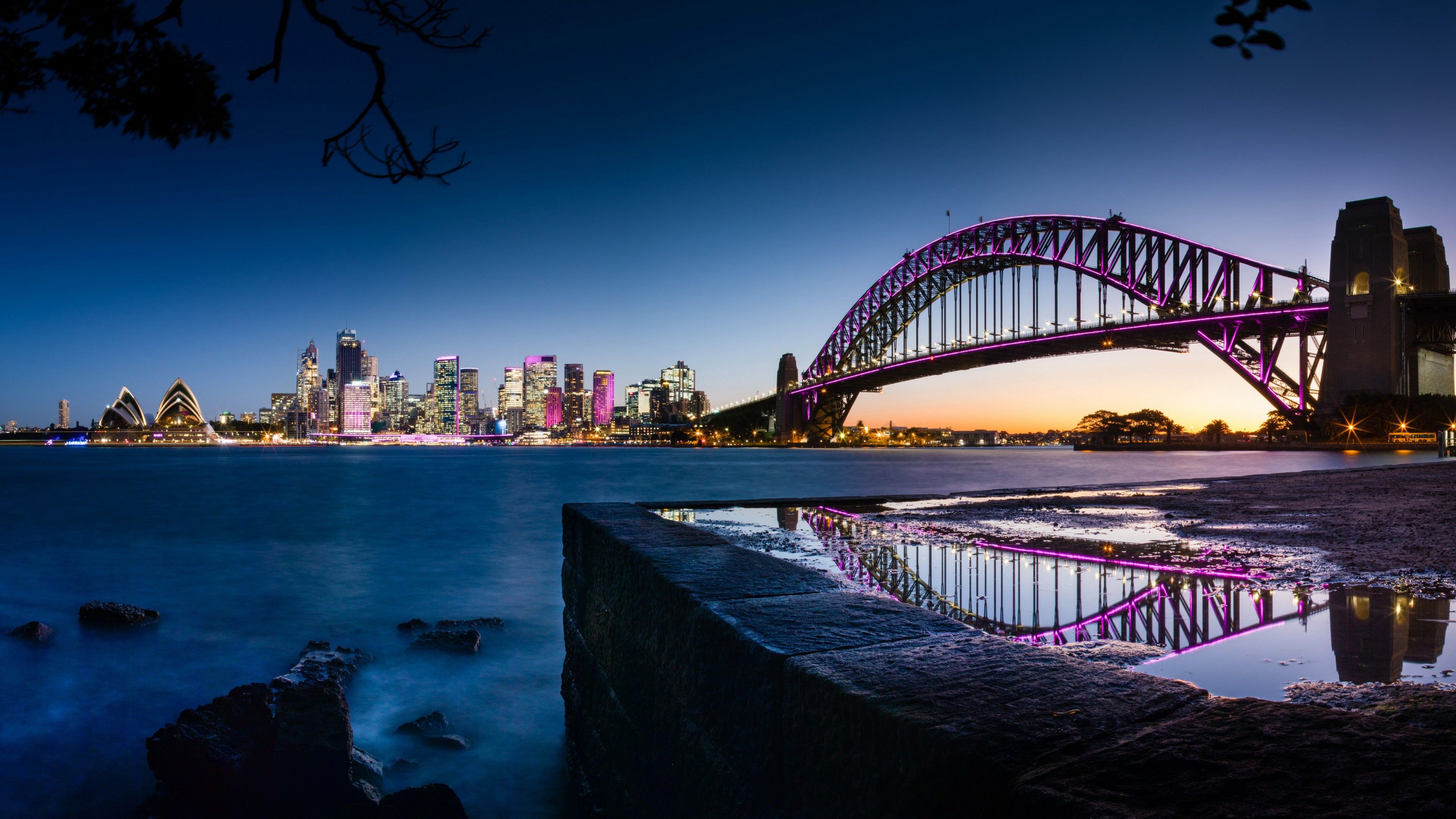 3840x2160 Australia Bridge New South Wales With Reflection Sydney Harbour Bridge 4K 5K HD Travel Wallpaper